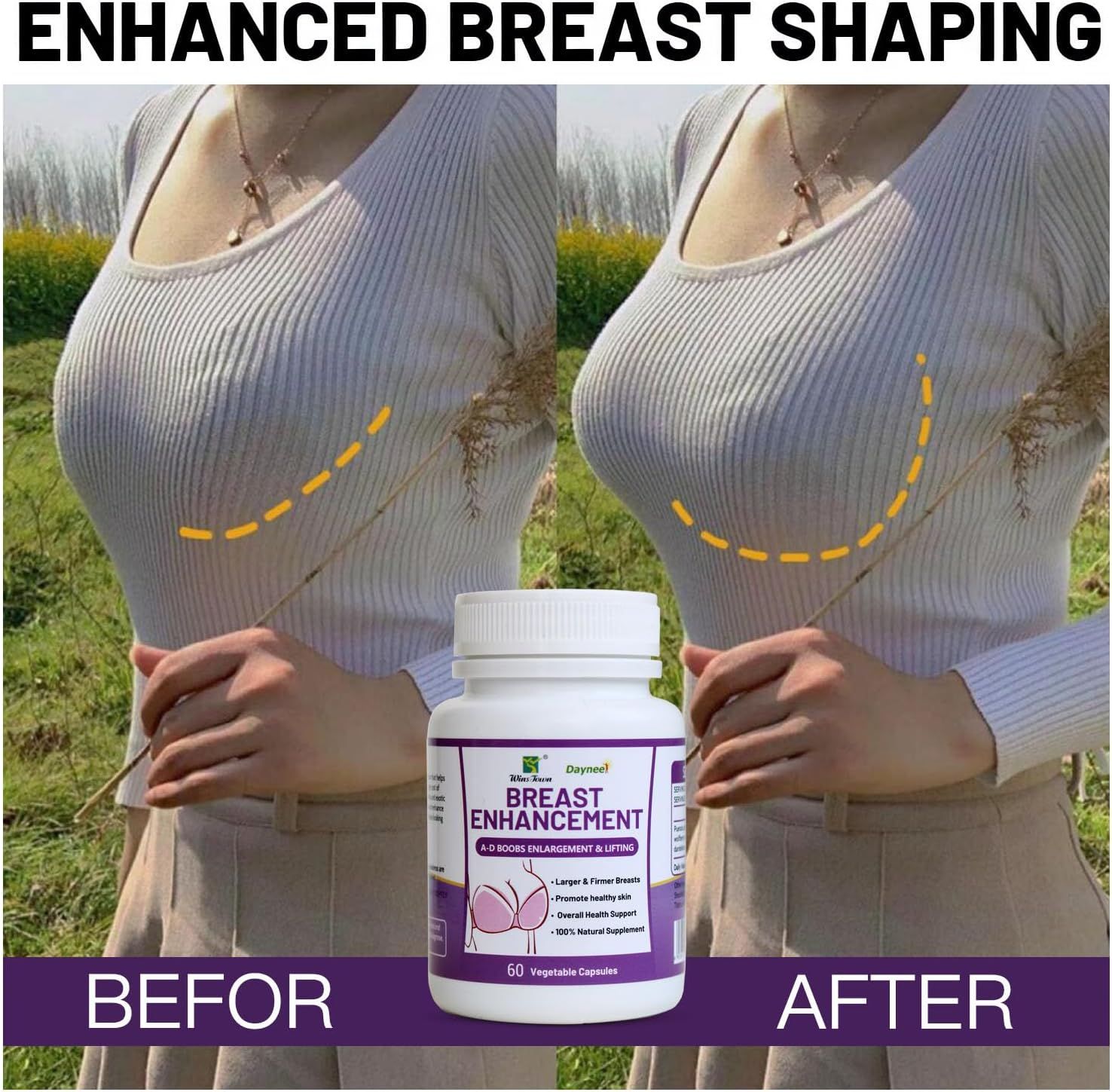 Breast Enhancement Capsules For Natural Bust Enlargement, Firming, Lifting & Skin Support 60 Capsules Enhances Bust Size, Firms Breasts, Promotes Healthy Skin & Boosts Confidence Naturally