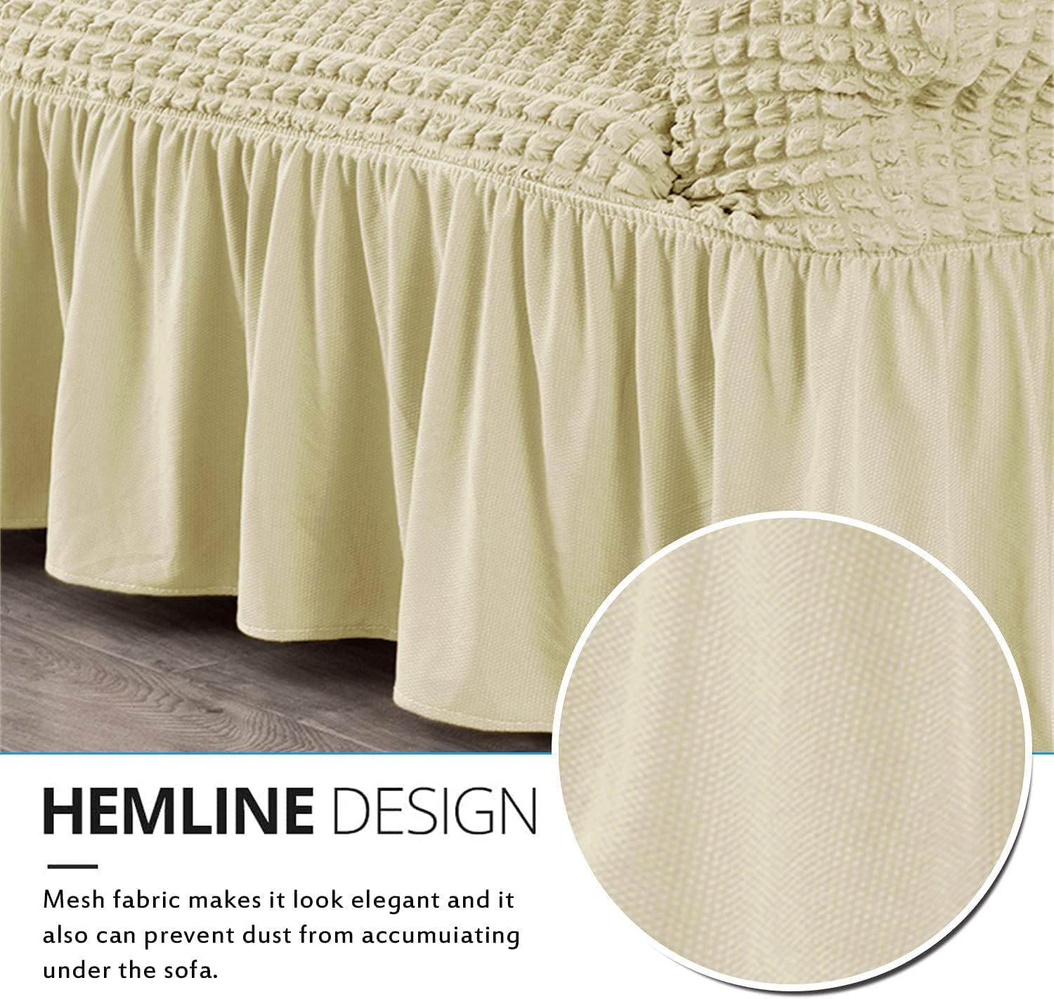 Fashion Sofa Cover with Skirt, Stretch Seersucker Sofa Slipcover Couch Covers Durable Furniture Protector for Kids and Pets Living Room Stretchable Turkey imported Seat covers - Cream / Light Yellow