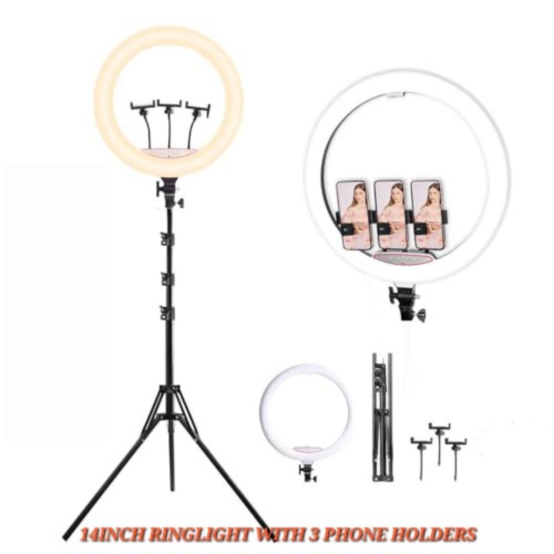 14Inch Selfie Ring Light With 2.1m Tripod Stand And 3 Cell Phone Holder For Live Stream/Makeup 14 inch RINGLIGHT