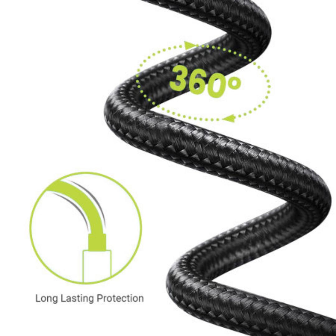 Braided USB-A to Lightning Charge And Data Sync Cable - 2m - Black - For iPhone 6 7 12 13 14 Pro Max