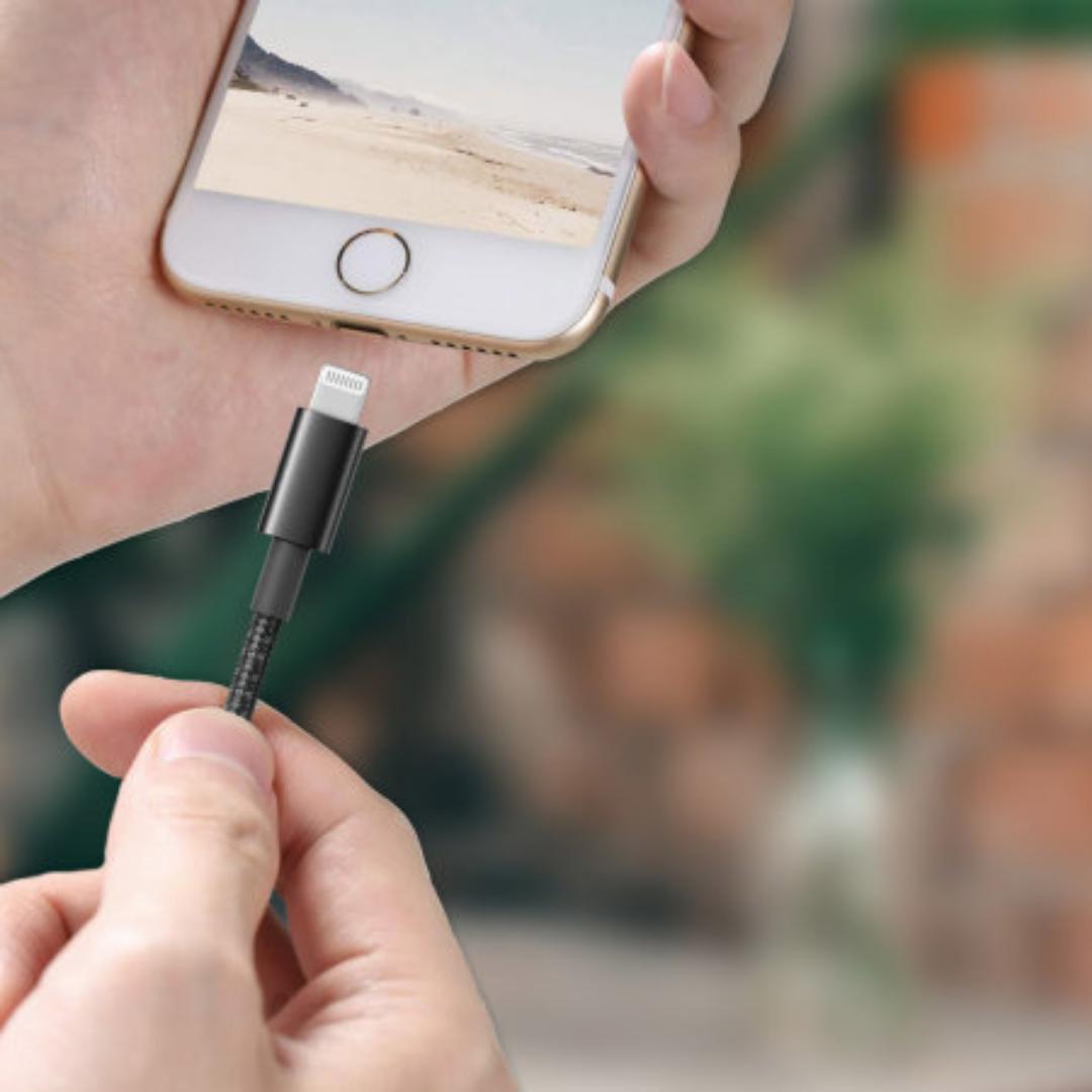 Braided USB-A to Lightning Charge And Data Sync Cable - 2m - Black - For iPhone 6 7 12 13 14 Pro Max