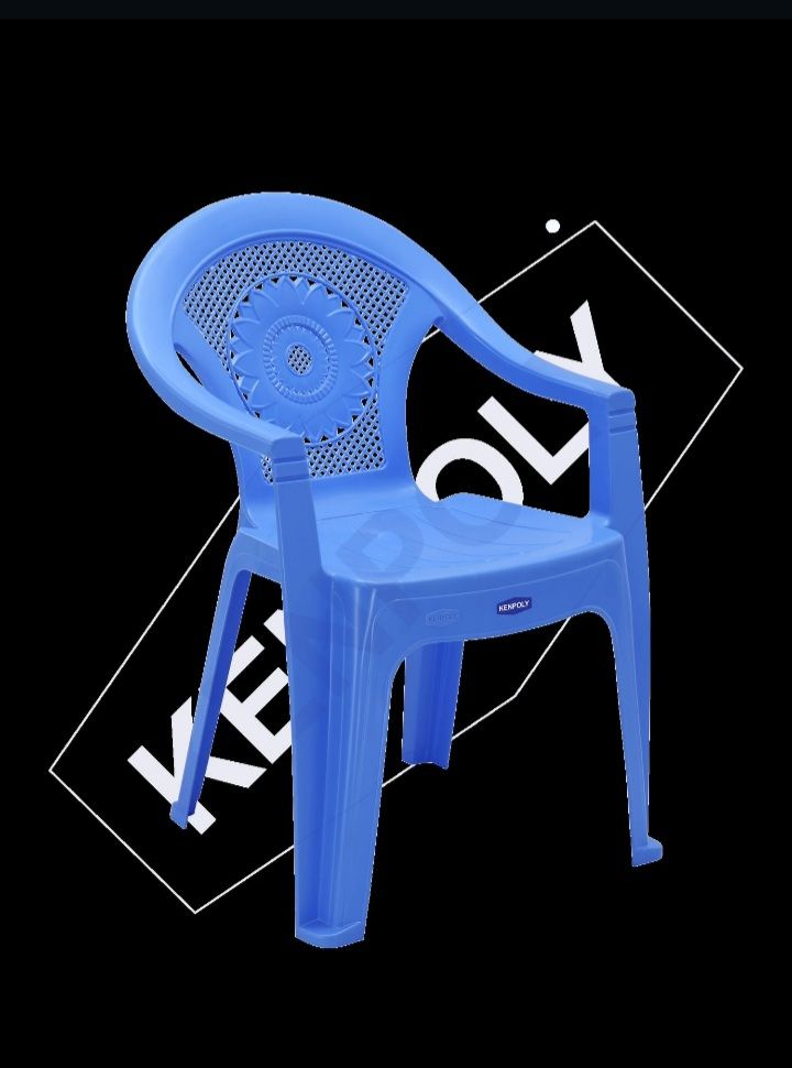 Kenpoly Plastic Chair With Armrest.This is a posture friendly ergonomic high-back plastic chair with a beautiful pattern back, arm rest seat and heavy duty frame.