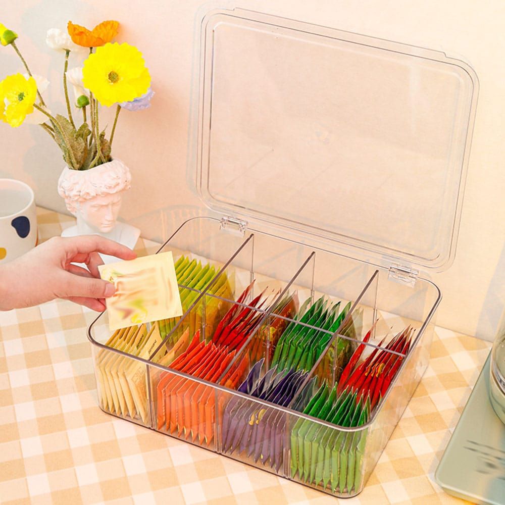 ✅Acrylic Tea Bag Organizer with Lid, Stackable Coffee Partition Box, Office Multi-purpose Storage..