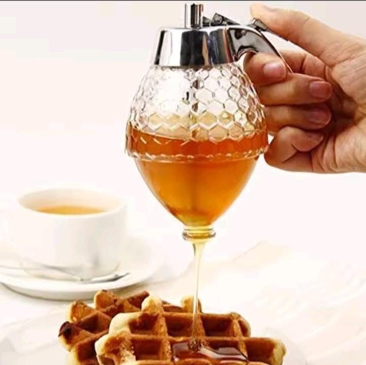 No-Drip Honey Dispenser - Ideal for Breakfast Tea & Bread, Easy to Refill & Clean, Acrylic Honey /Syrup Dispenser,with Stand Honey Container Honey Jar