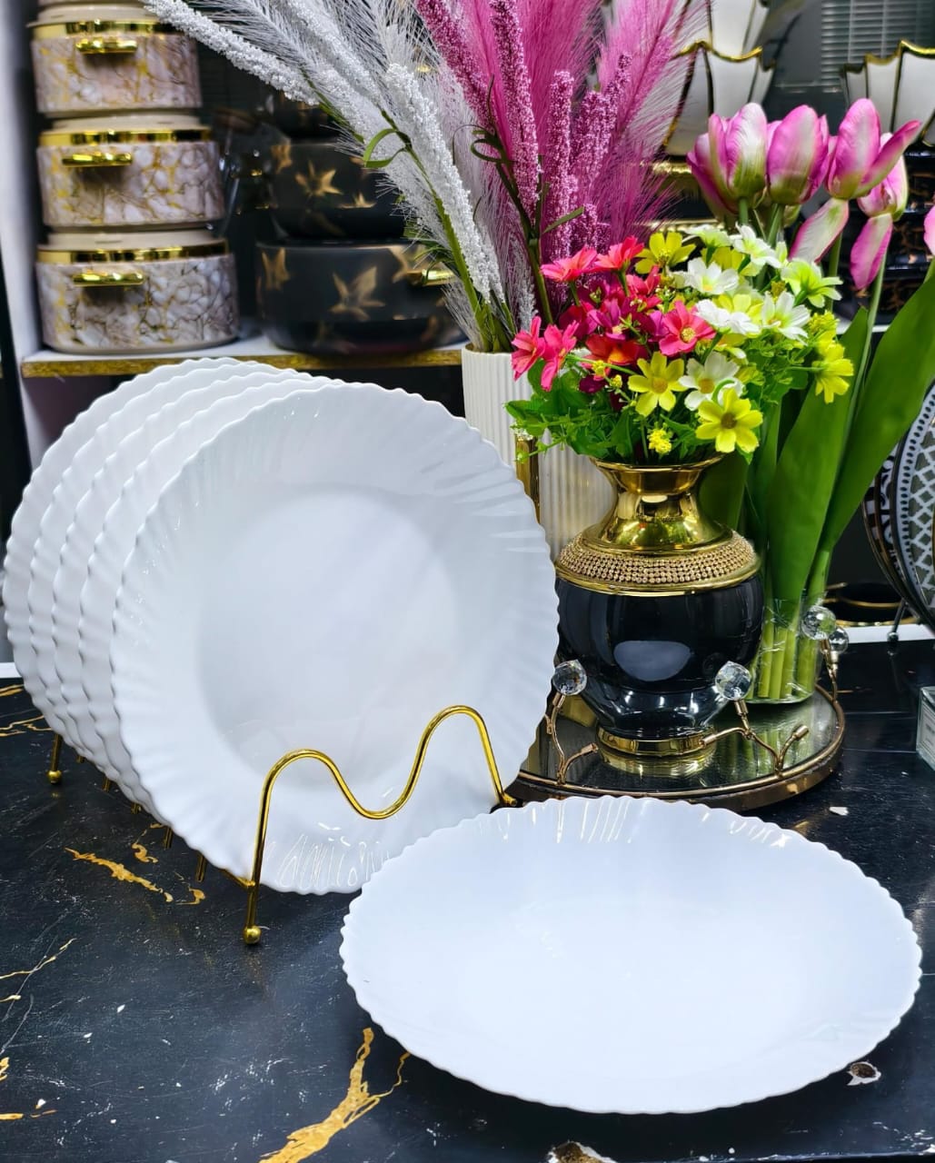 White Dinner Plates Set, Porcelain Dessert Salad Plate, Catering Round Serving Dishes Dinnerware Sets, Microwave, Oven, and Dishwasher Safe, Set of 6