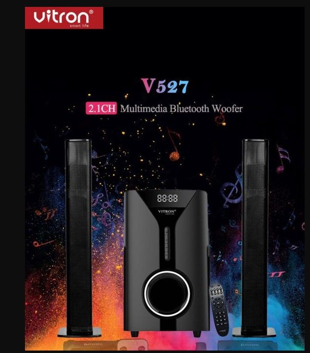 Vitron 2.1CH Multimedia Bluetooth Woofer Speaker System V527 Subwoofer Soundbar BT/USB/SD/FM Subwoofer Home Audilo System Soundbar with Remote Control 9000W V527