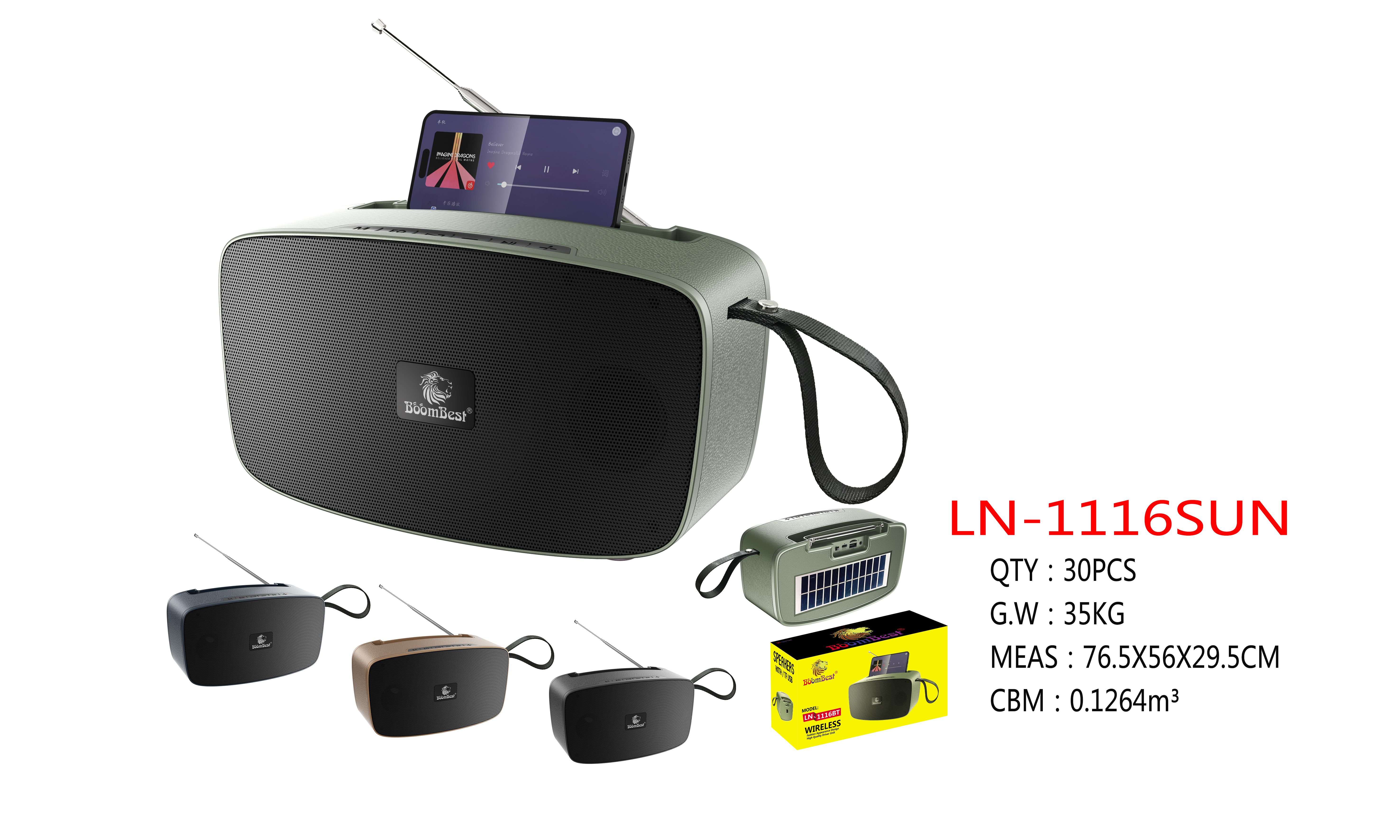 BOOMBEST LN-1116SUN WIRELESS BLUETOOTH SPEAKER WITH SOLAR CHARGING AND POWERFUL AUDIO