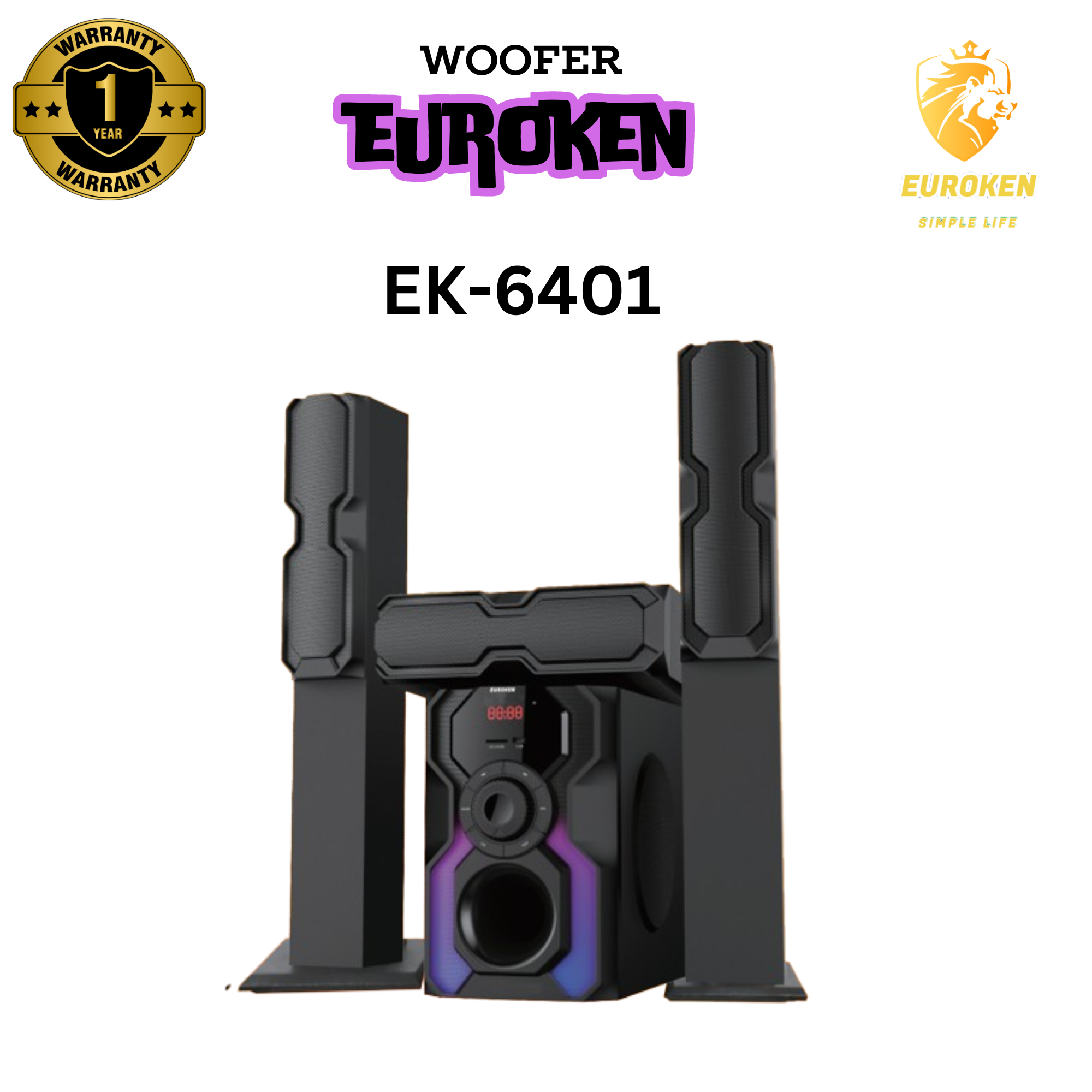 EUROKEN EK-6401 3 IN 1 TALL BOY AC/DC 15000W SUBWOOFER  PMPO HOMETHEATRE MULTIMEDIA SPEAKER SYSTEM WITH BLUETOOTH/FM/USB/SD MEM CARD SUPPORT