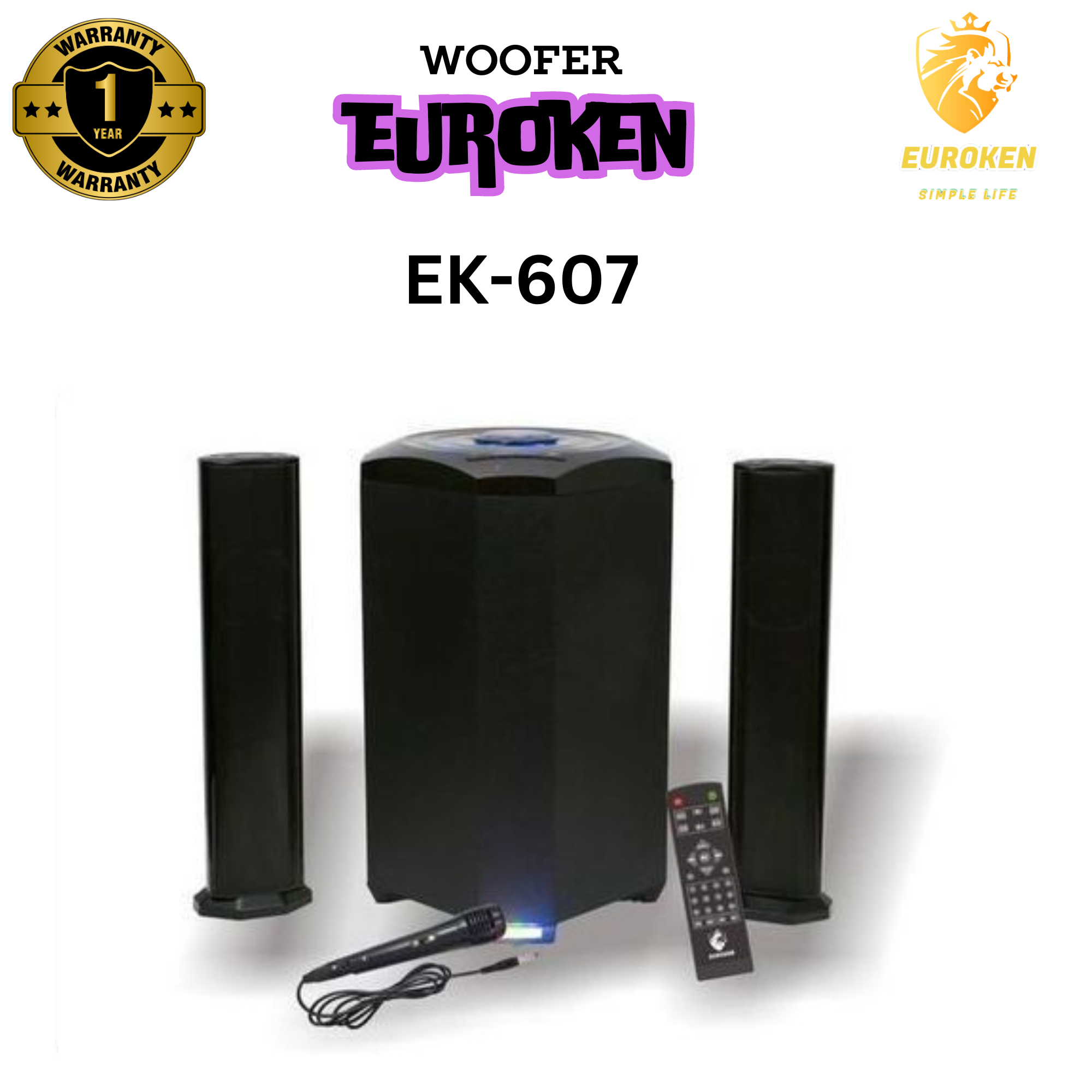 Euroken EK-607 MTUNGI WOOFER 20000W, Home Theatre Woofer BT FM Speaker 20000W FREE MIC P.M.P.O 20000W 2.1 Multimedia
