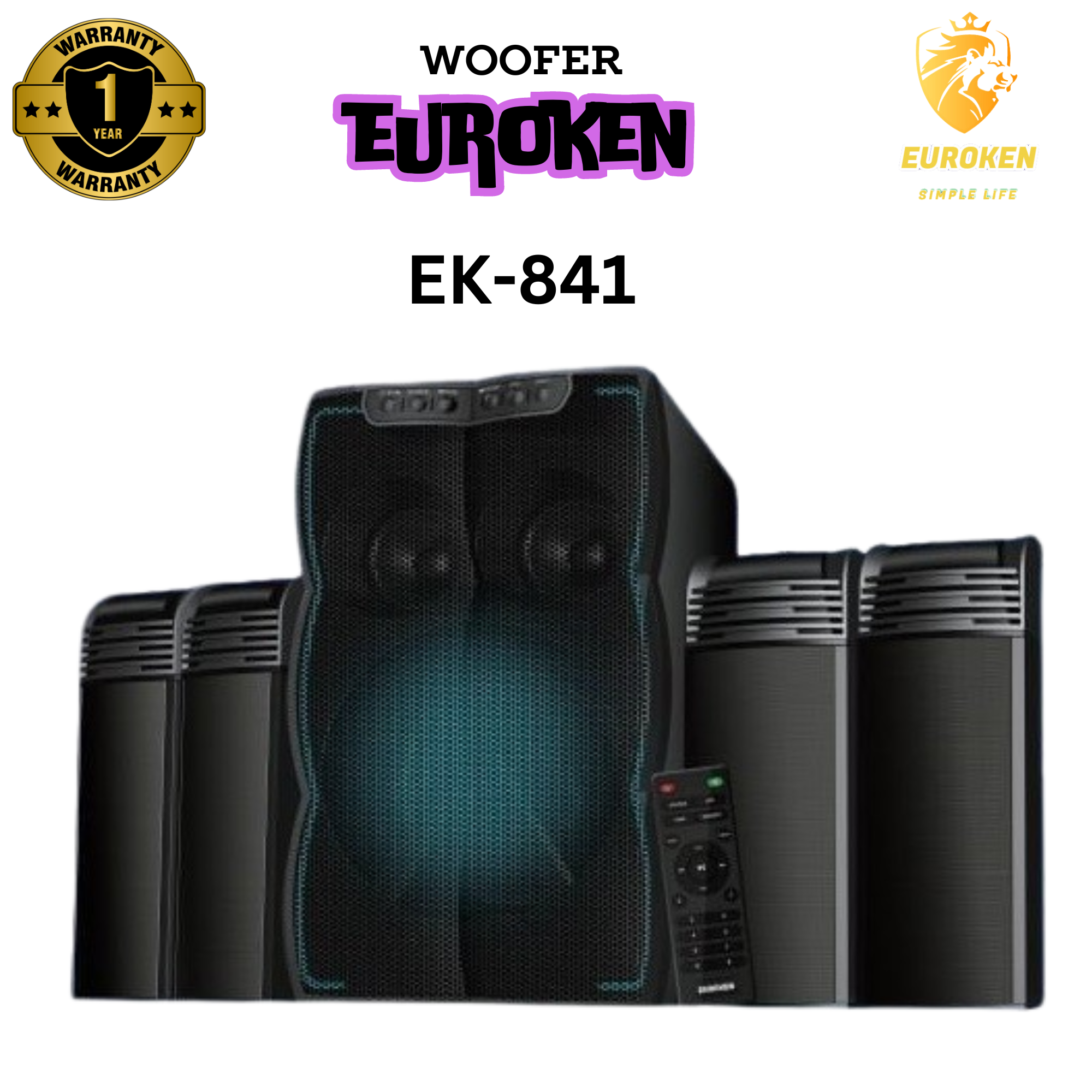 EUROKEN EK-841 4.1CH Multimedia X-Bass Speaker System Home Theatre System AC/DC Subwoofer Bluetooth Woofer USB/SD/FM Home Audio System with Remote Control