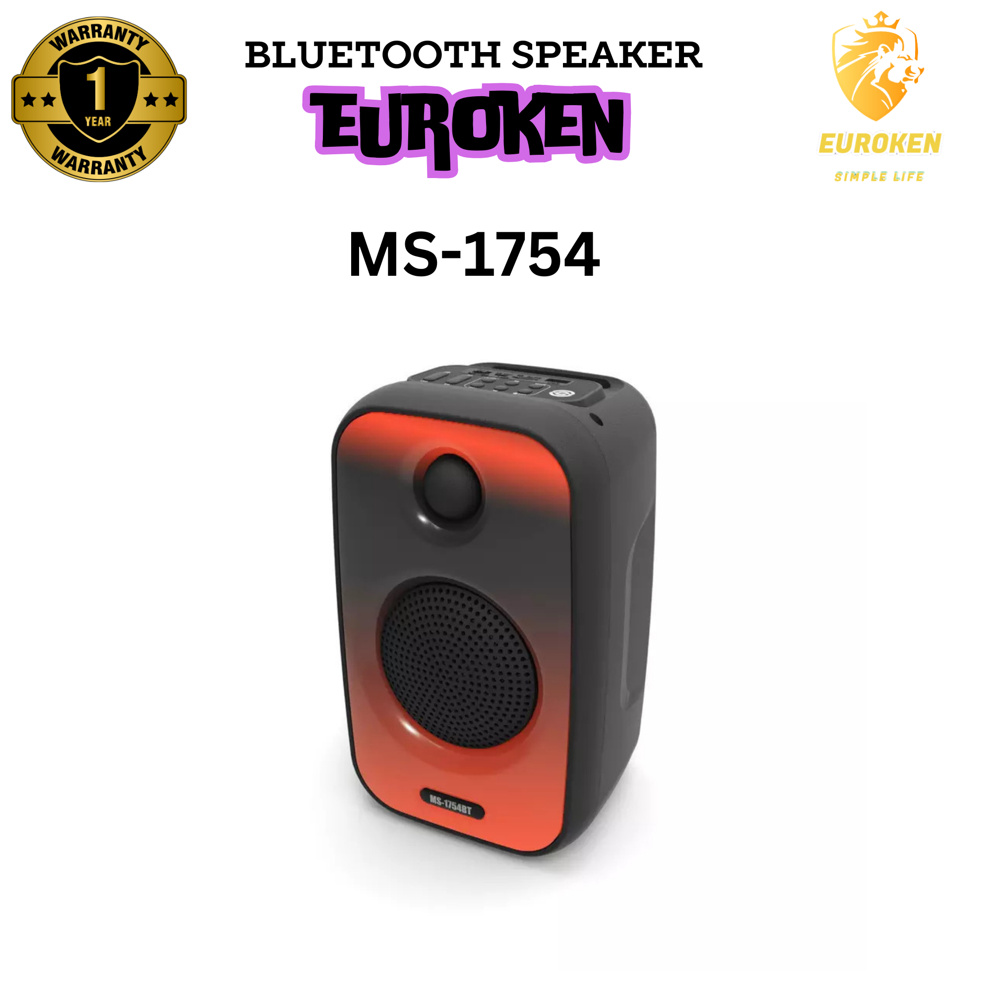 CLEARANCE SALE EUROKEN MS-1754BT  Bluetooth Speakers Wireless Bluetooth Speaker Subwoofer Large Volume Cool Dynamic Atmosphere Light  Portable Small Home Outdoor