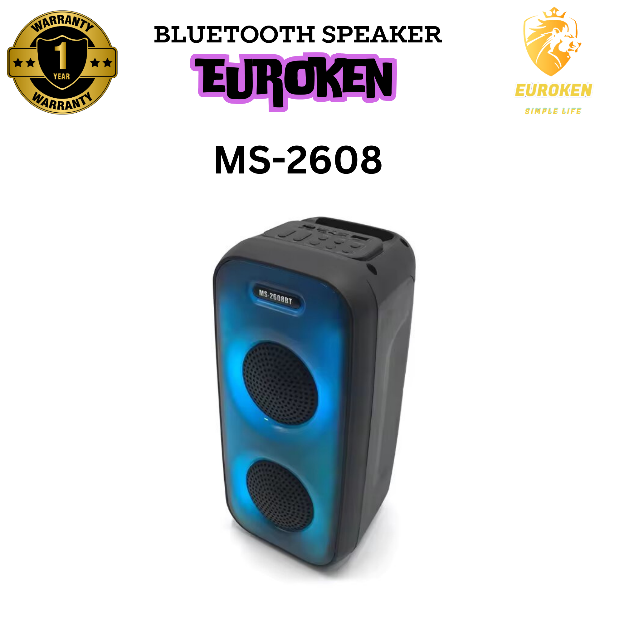 EUROKEN MS-2608BT  Portable Wireless Bluetooth Speaker with Cool Dynamic Atmosphere Light