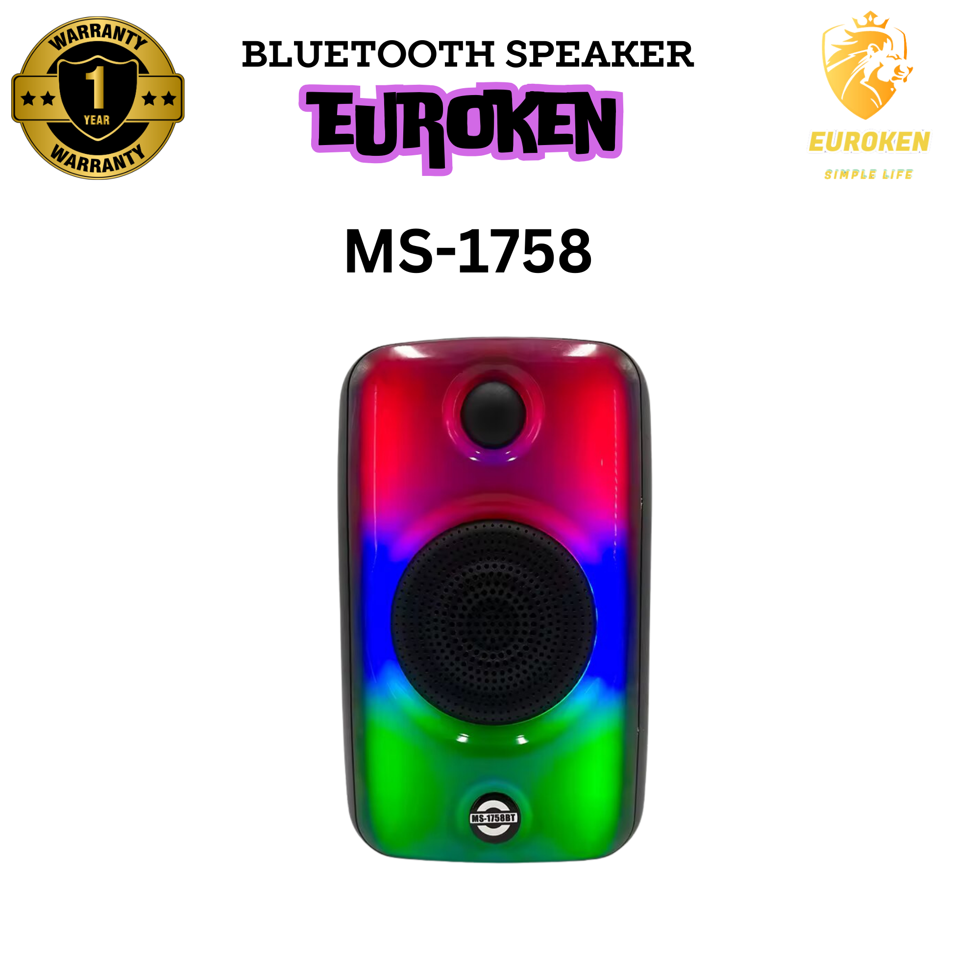 EUROKEN MS-1758BT  Portable Wireless Bluetooth Speaker with  Cool Dynamic Atmosphere LightOutdot