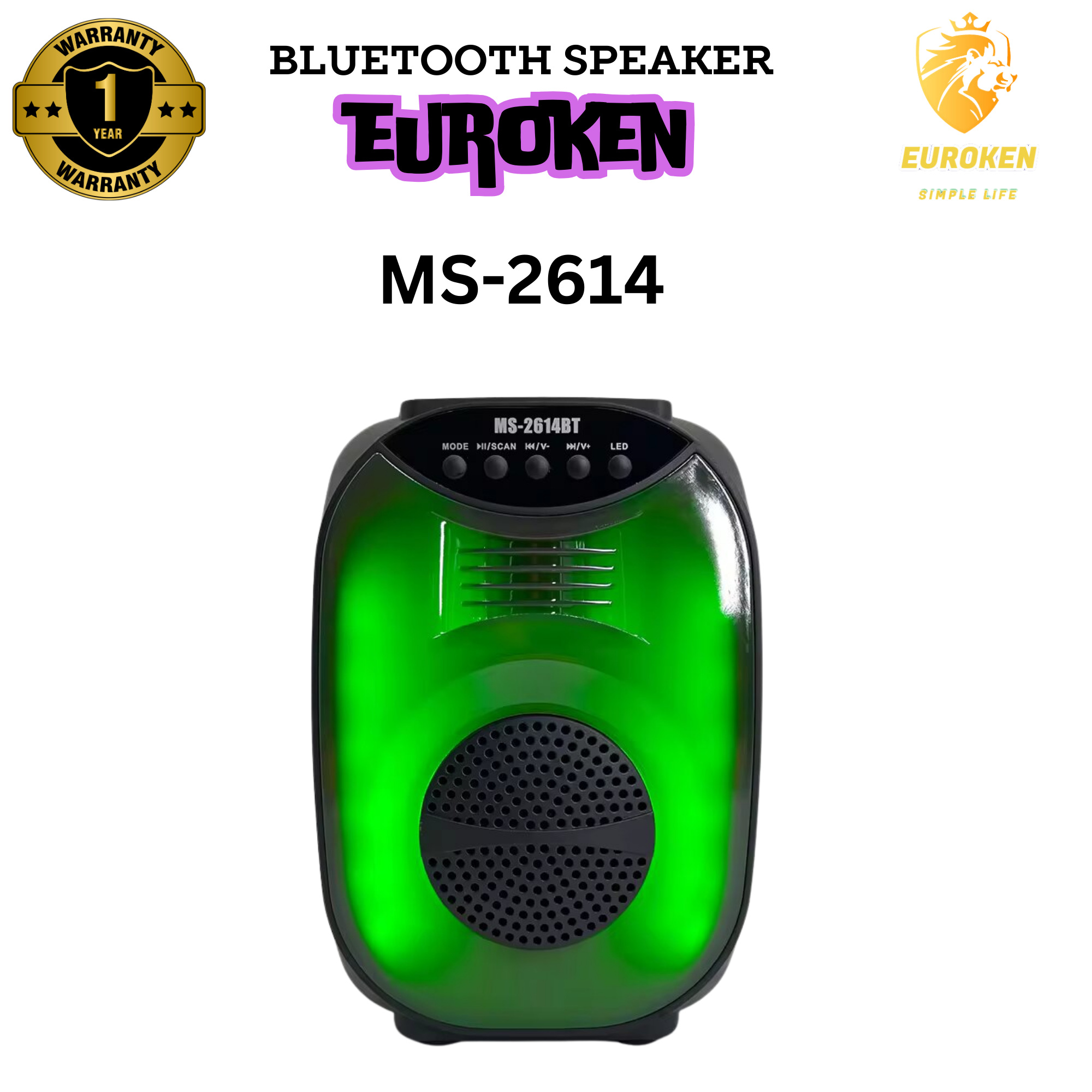 EUROKEN MS-2614BT  Bluetooth Speakers Wireless Bluetooth Speaker Subwoofer Large Volume Cool Dynamic Atmosphere Light  Portable Small Home Outdoor