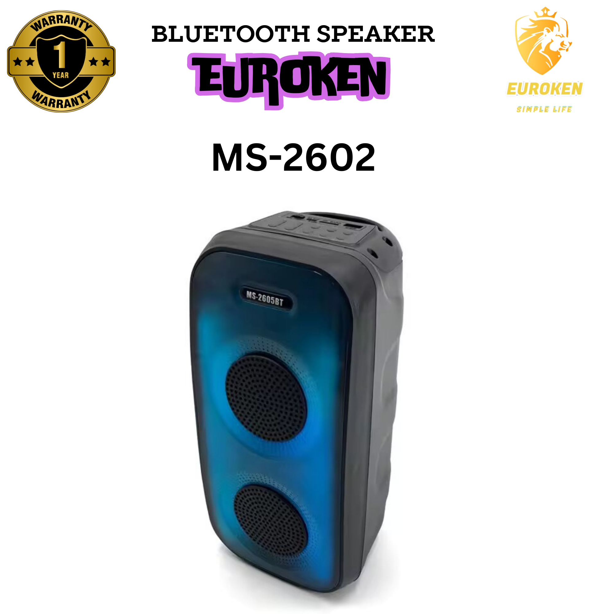 EUROKEN MS-2602BT  Portable  Wireless Bluetooth Speaker  with Cool Dynamic Atmosphere light Light