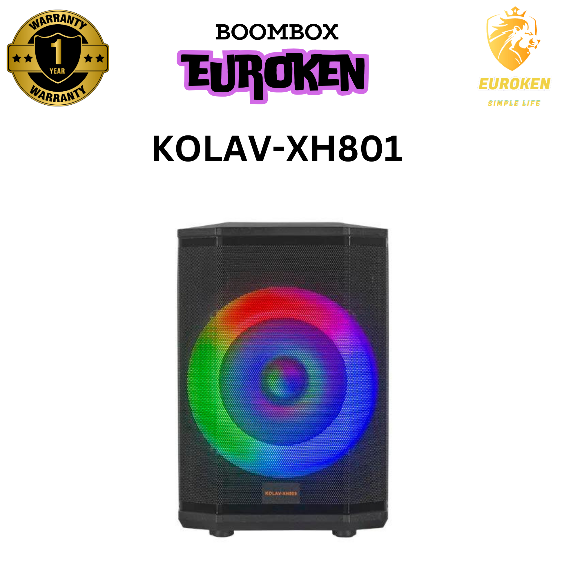New KOLAV-XH809 Portable BT Amplified 8"  Bluetooth Speaker Extra Bass With Built-in Amplifier Speaker Box