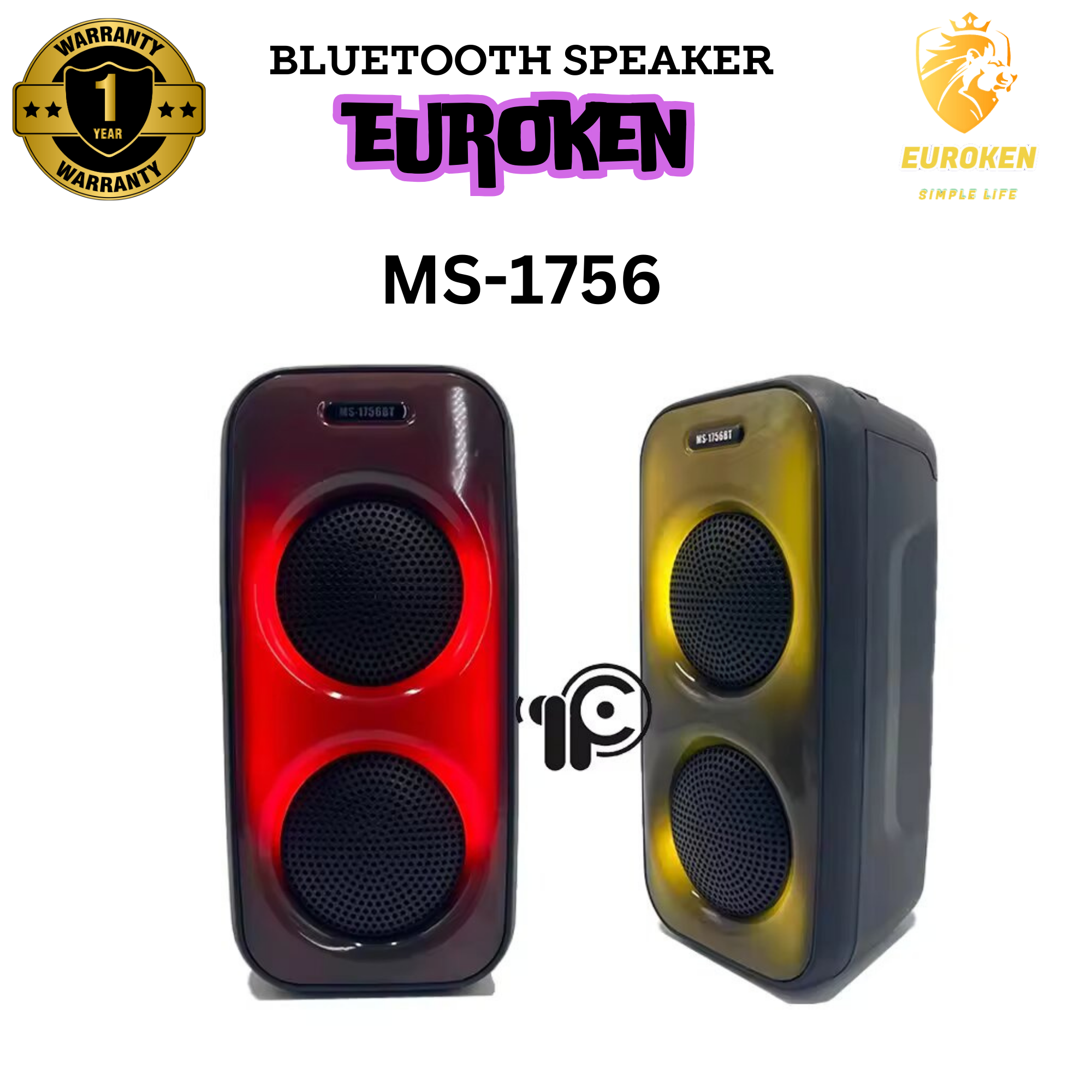 EUROKEN MS-1756BT  Bluetooth Speakers Wireless Bluetooth Speaker Subwoofer Large Volume Cool Dynamic Atmosphere Light  Portable Small Home Outdoor