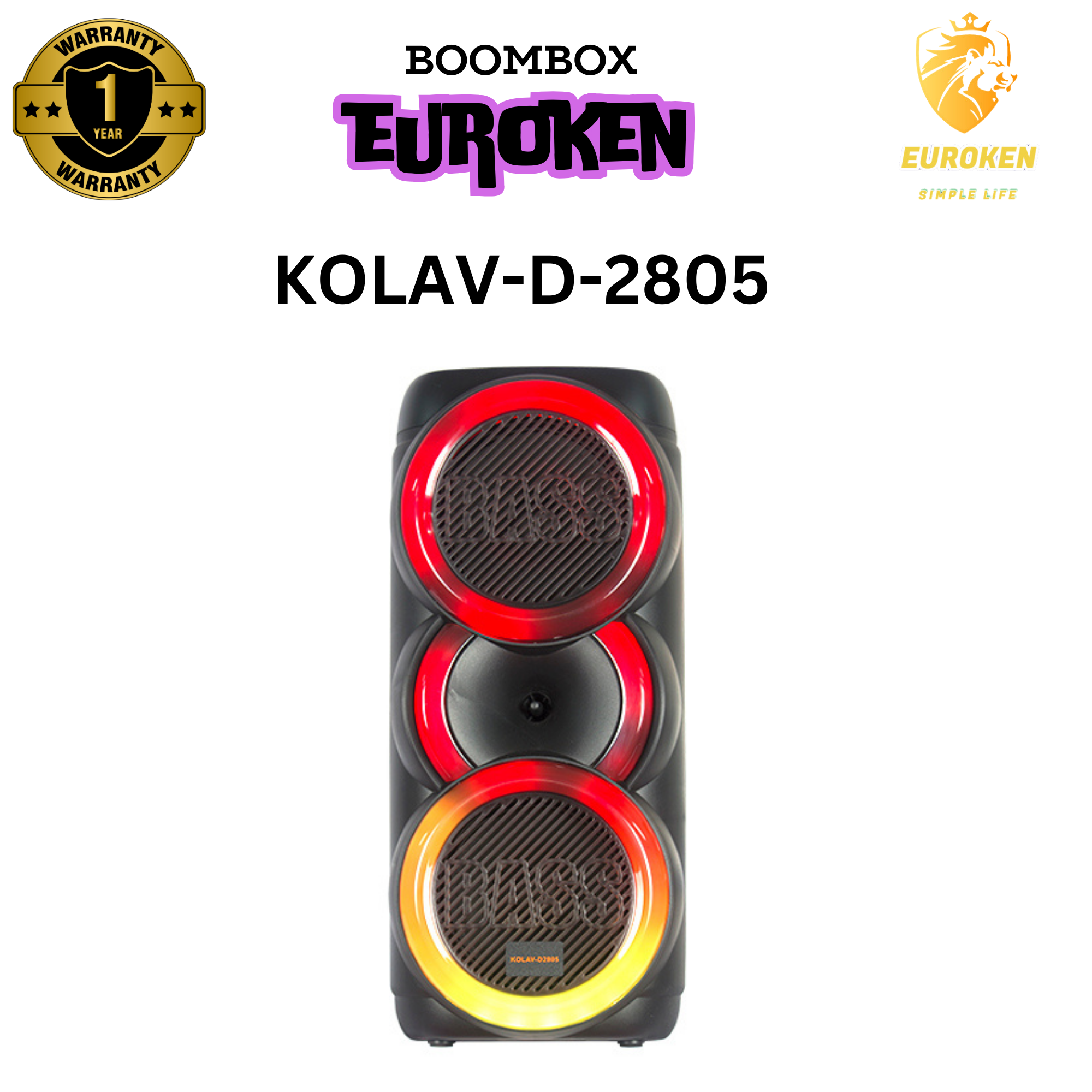 KOLAV-D2805 New Private Model Dual 8" Music Sound System Speakers Out door MAX Power 20800 P.M.P.O RGB Speaker