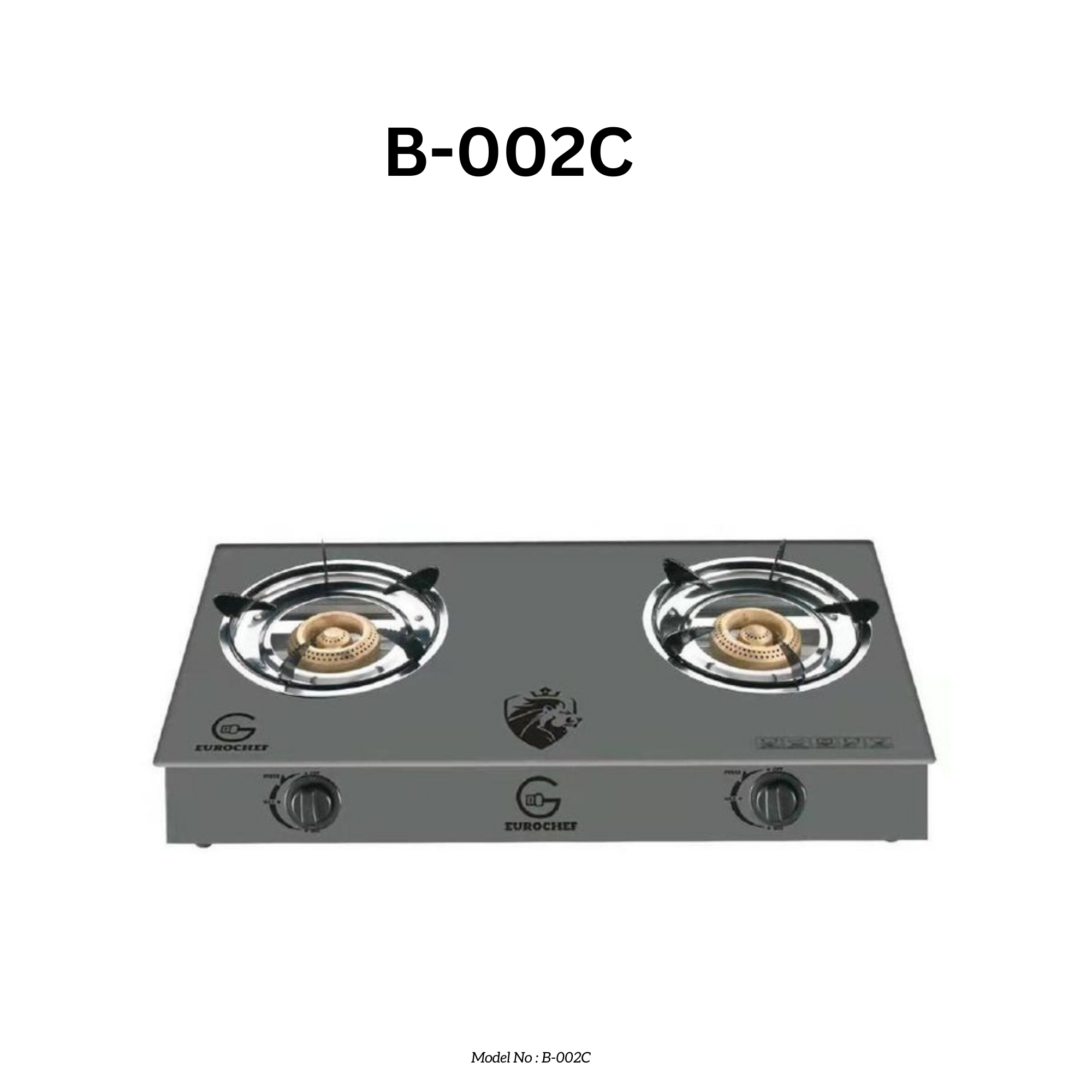 B-002C  Eurochef  Glasstop Double Burner Gas Stove- Gas Cooker Silver