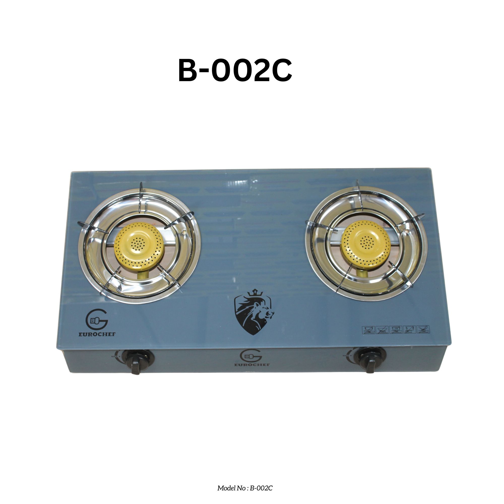 B-002C  Eurochef  Glasstop Double Burner Gas Stove- Gas Cooker Silver
