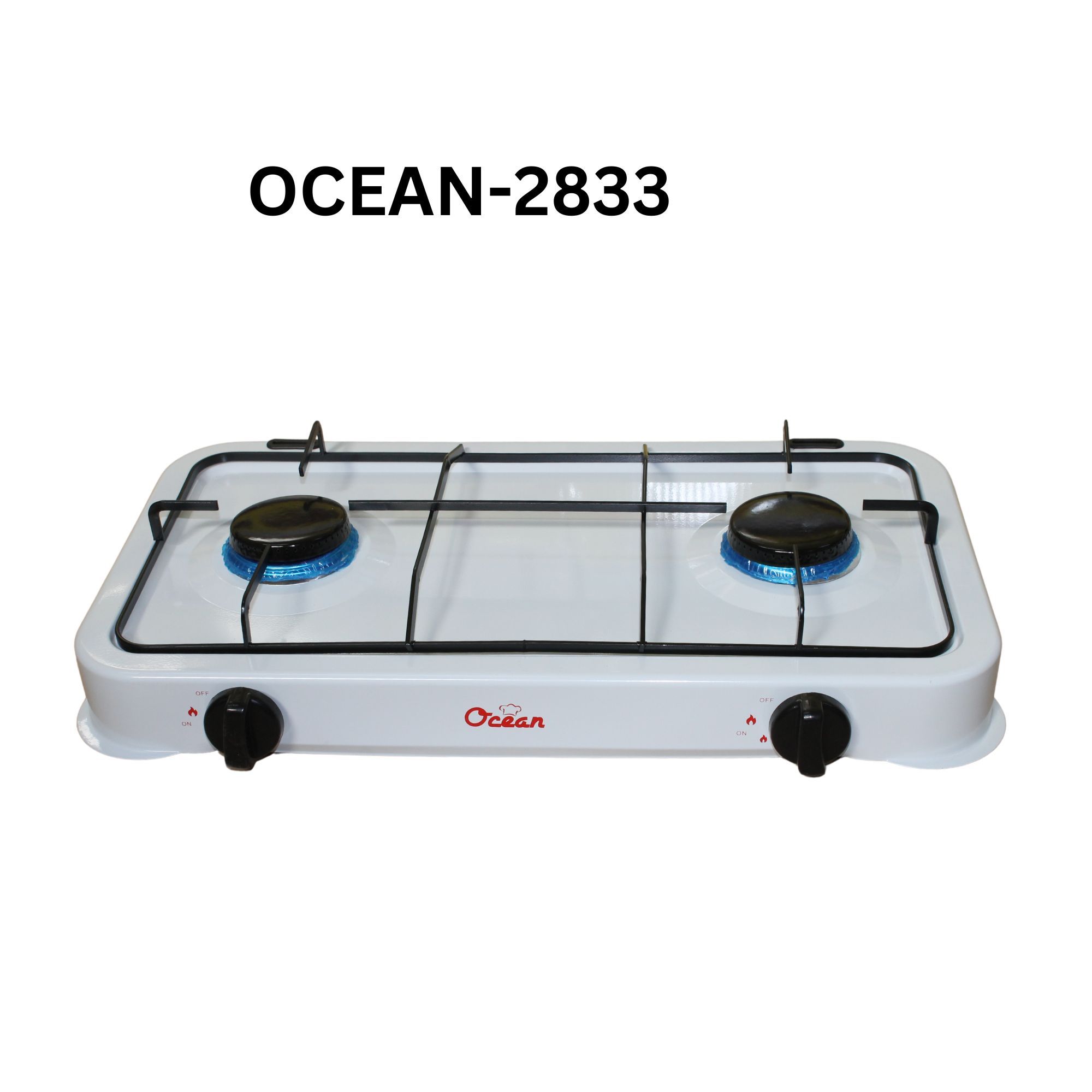 Ocean 2833 DELUXE OCEAN DOUBLE (2) /TWO BURNER STAINLESS STEEL TABLE TOP GAS STOVE- WHITE