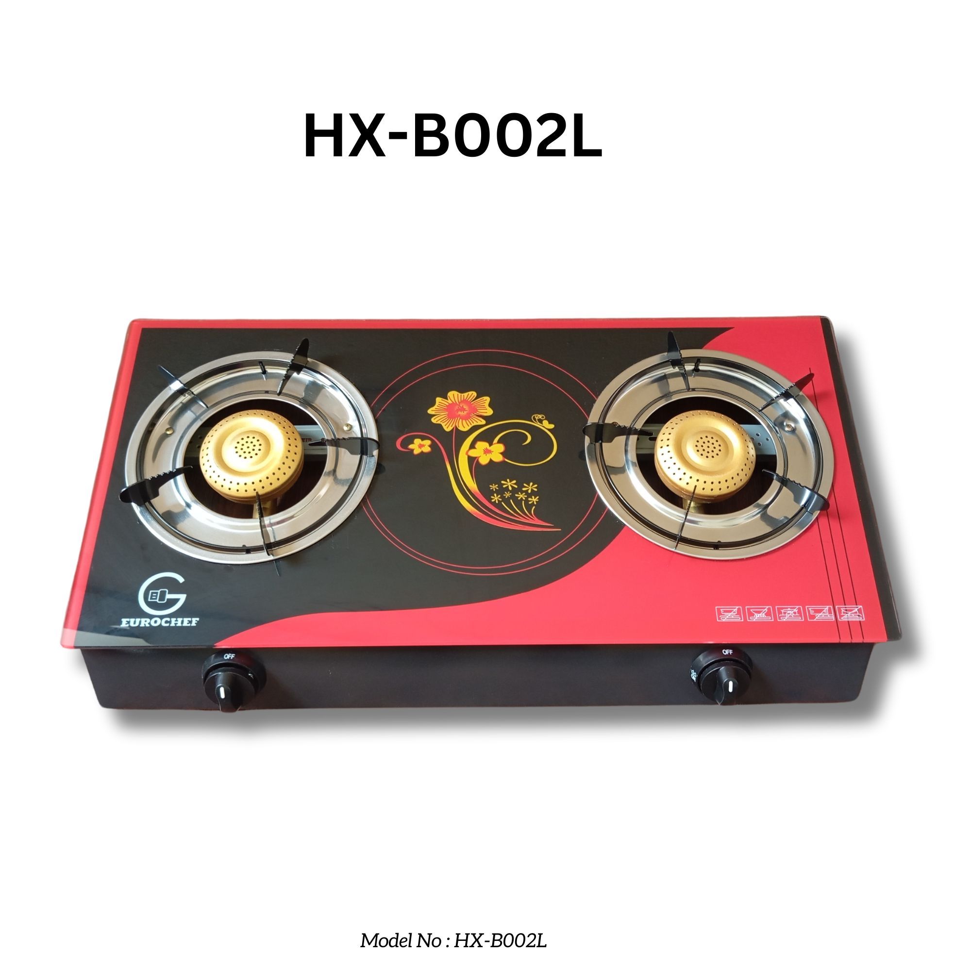 EUROCHEF HX-B002L  TWO BURNER  GLASS-TOP TABLE COOKER - RED
