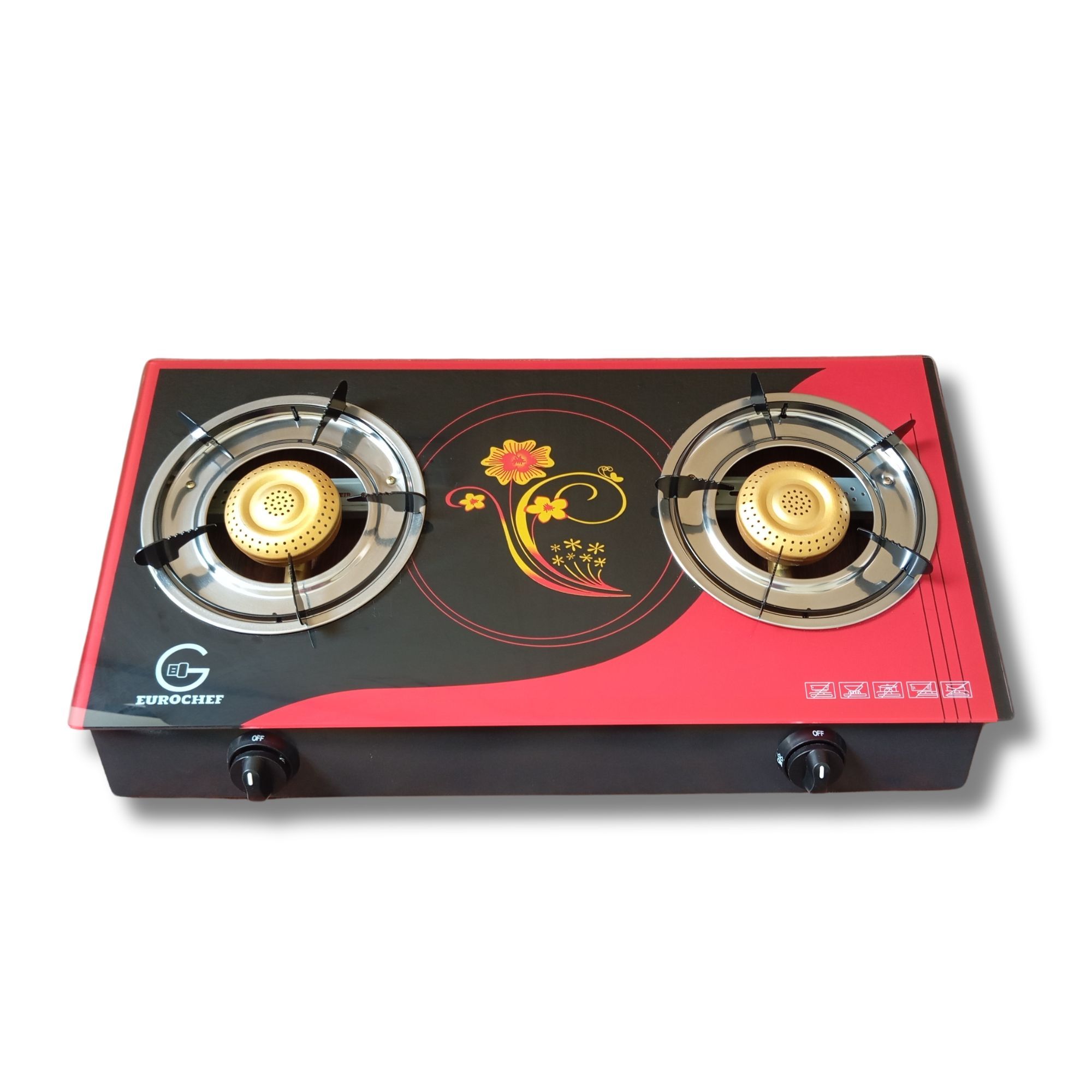 EUROCHEF HX-B002L  TWO BURNER  GLASS-TOP TABLE COOKER - RED