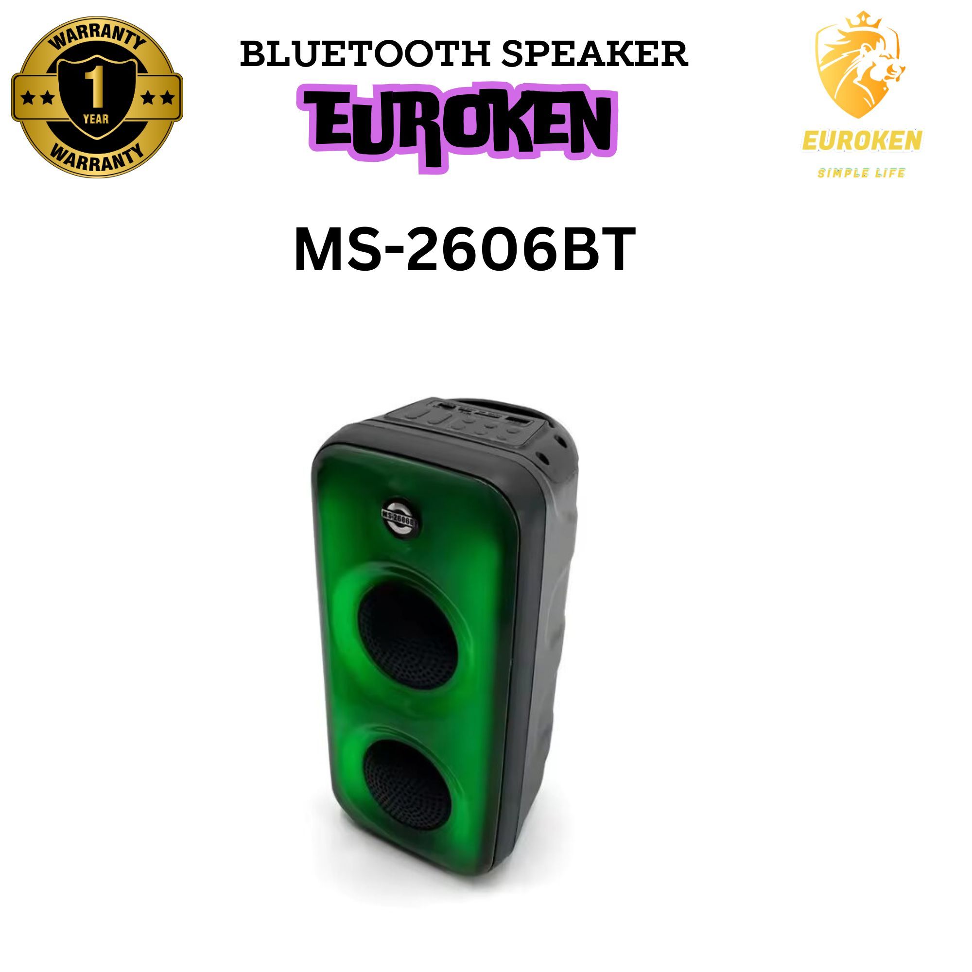 EUROKEN MS-2606BT  Portable Wireless Bluetooth Speaker with Cool Dynamic Atmosphere Light