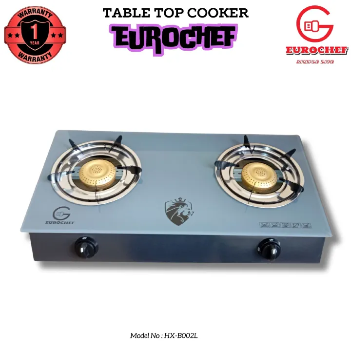 EUROCHEF HX-B002L  TWO BURNER  GLASS-TOP TABLE COOKER - GREY