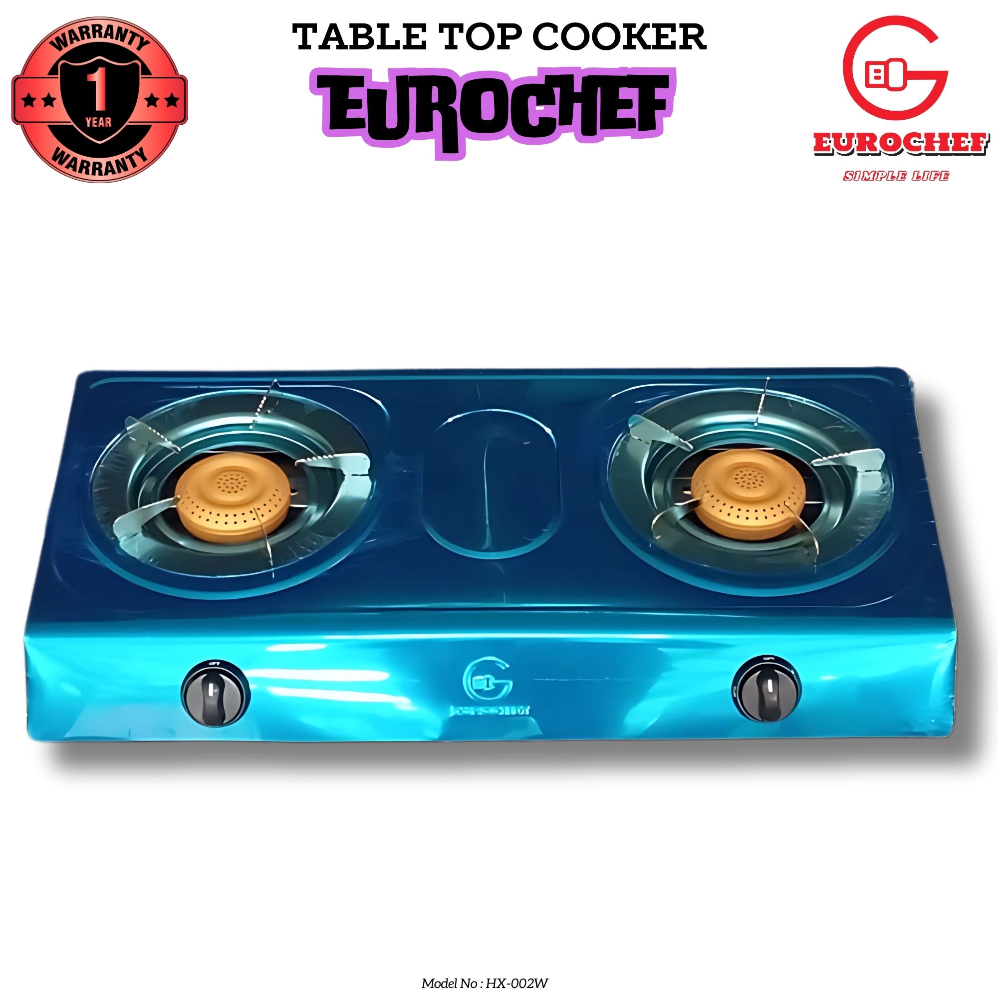 Eurochef HX-002W  Two Burner (double) Stainless Steel  Gas Cooker