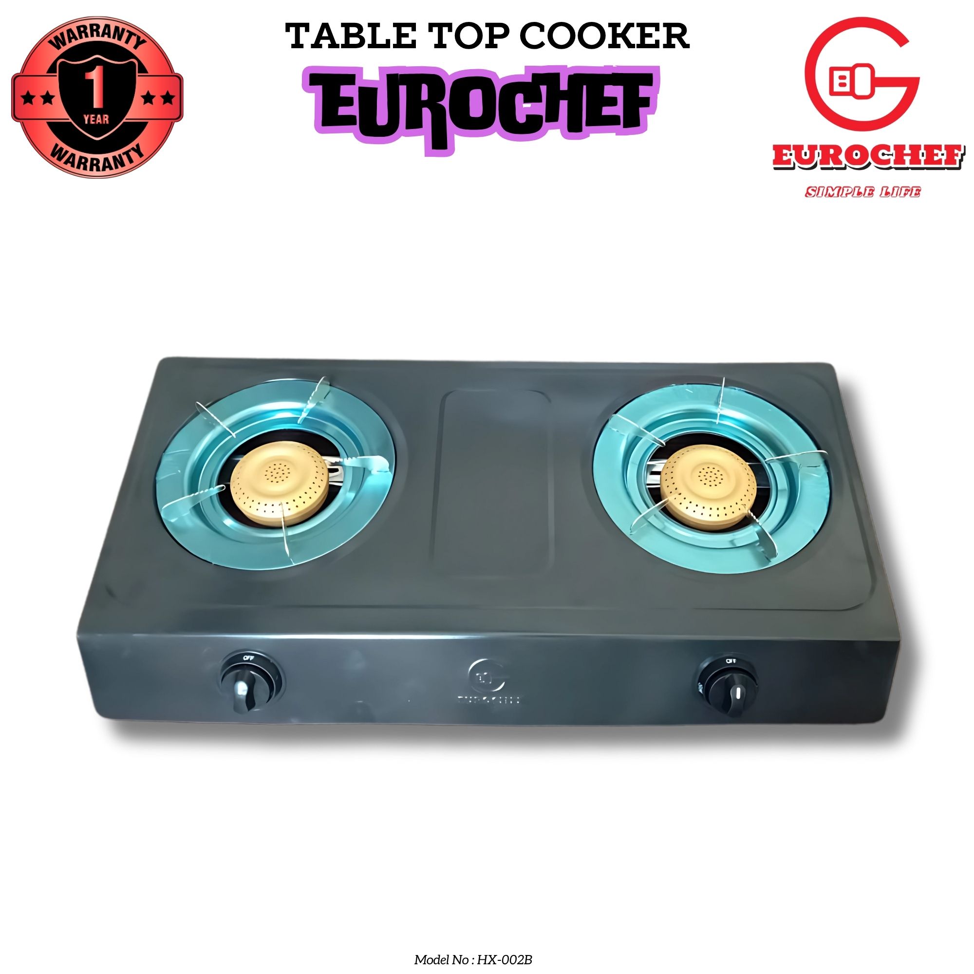 Eurochef HX-002B  Two Burner (double) Stainless Steel  Gas Cooker