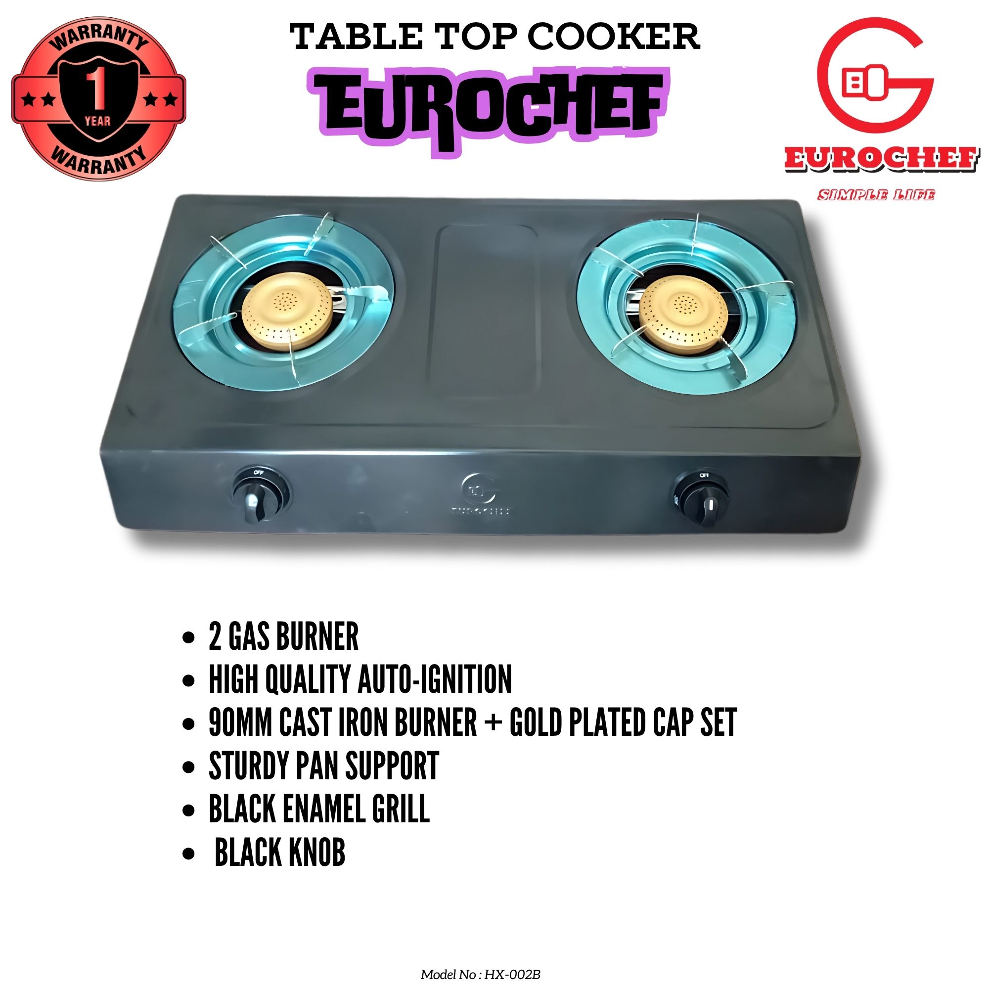 Eurochef HX-002B  Two Burner (double) Stainless Steel  Gas Cooker