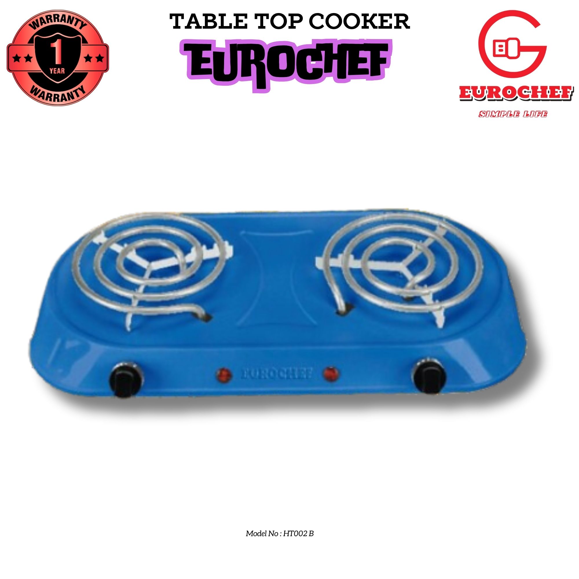 EUROCHEF CLEARANCE OFFER  Electric Tabletop Double Spiral Coil Cooker LIGHT BLUE