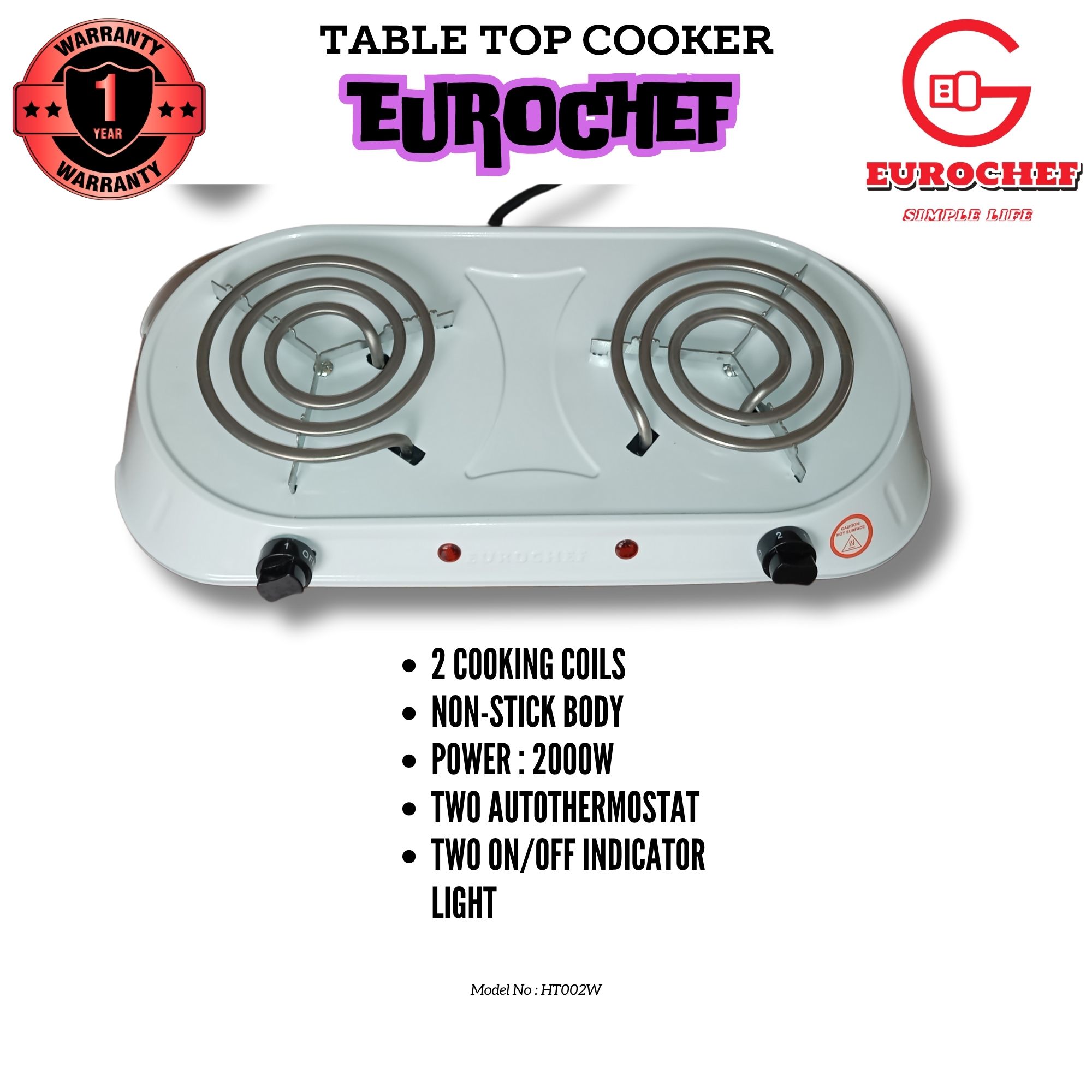 EUROCHEF CLEARANCE OFFER  Electric Tabletop Double Spiral Coil Cooker LIGHT BLUE