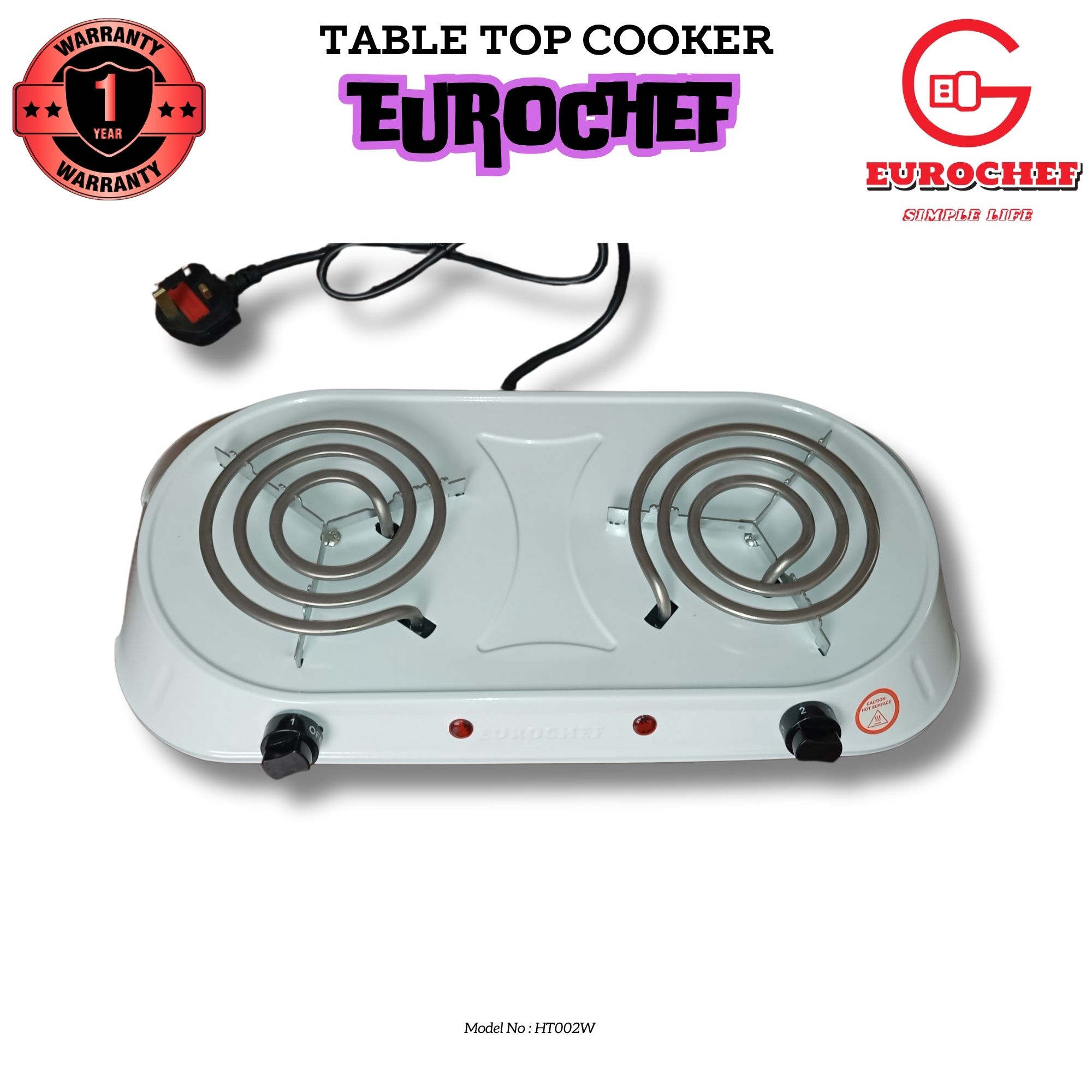 EUROCHEF CLEARANCE OFFER  Electric Tabletop Double  Spiral Coil Cooker WHITE