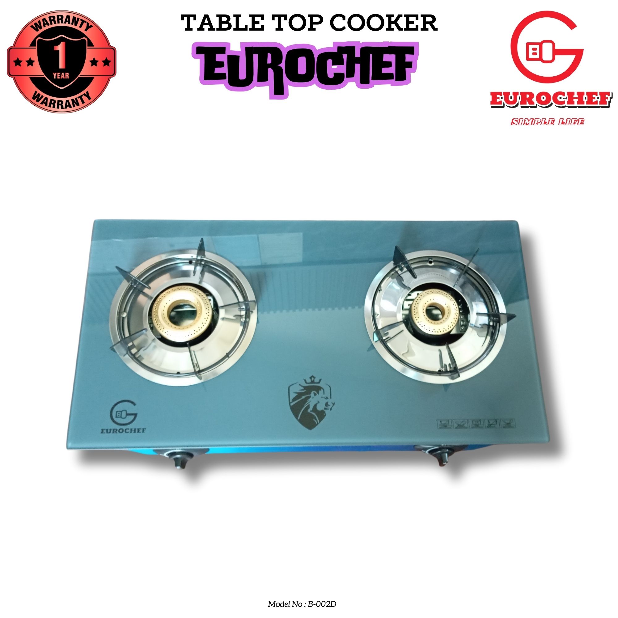 Eurochef B-002D Table Top Glass SIdes & Glass Top With two Burner Gas Cooker