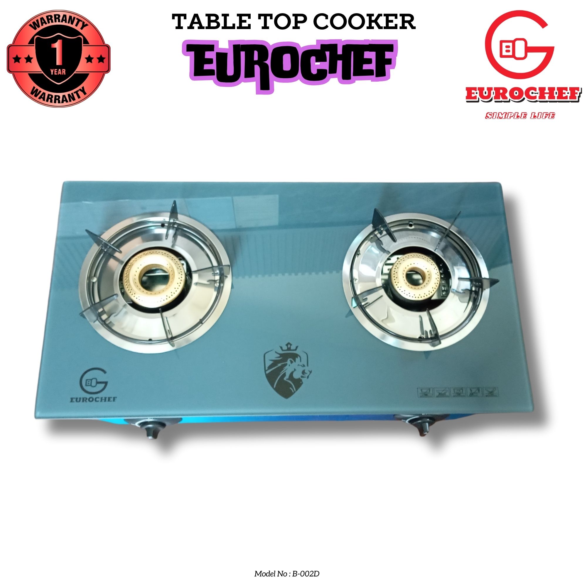 Eurochef B-002D Table Top Glass SIdes & Glass Top With two Burner Gas Cooker