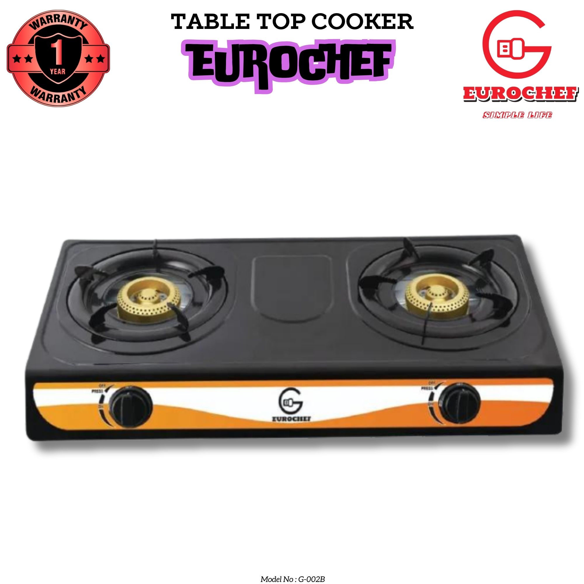 Eurochef G-002B  Two Burner (double) Stainles Steel  Gas Cooker