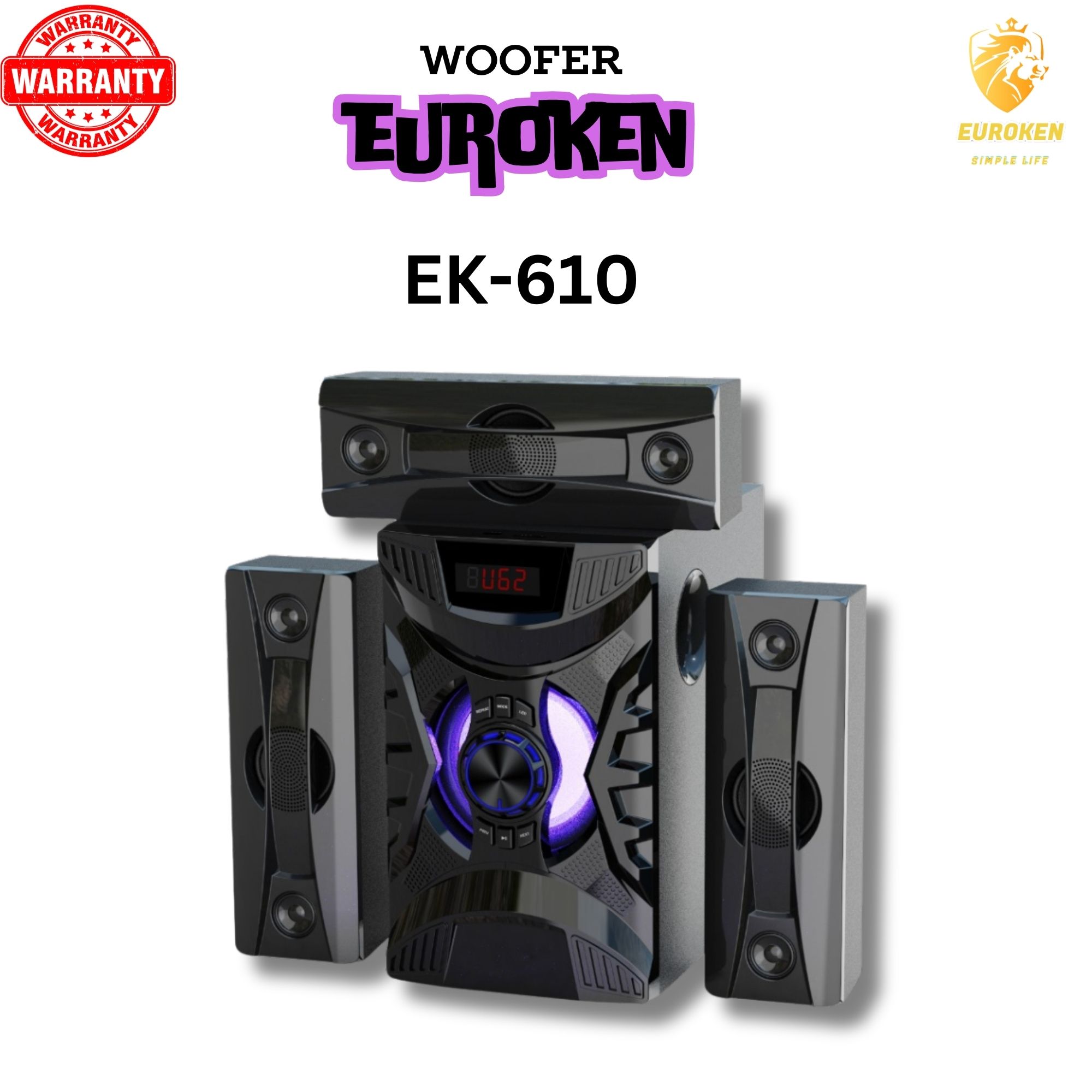 EUROKEN 3.1CH Multimedia Bluetooth Woofer Speaker System EK-610 Subwoofer BT/USB/SD/FM Subwoofer Home Audio System  with Remote Control 20000W