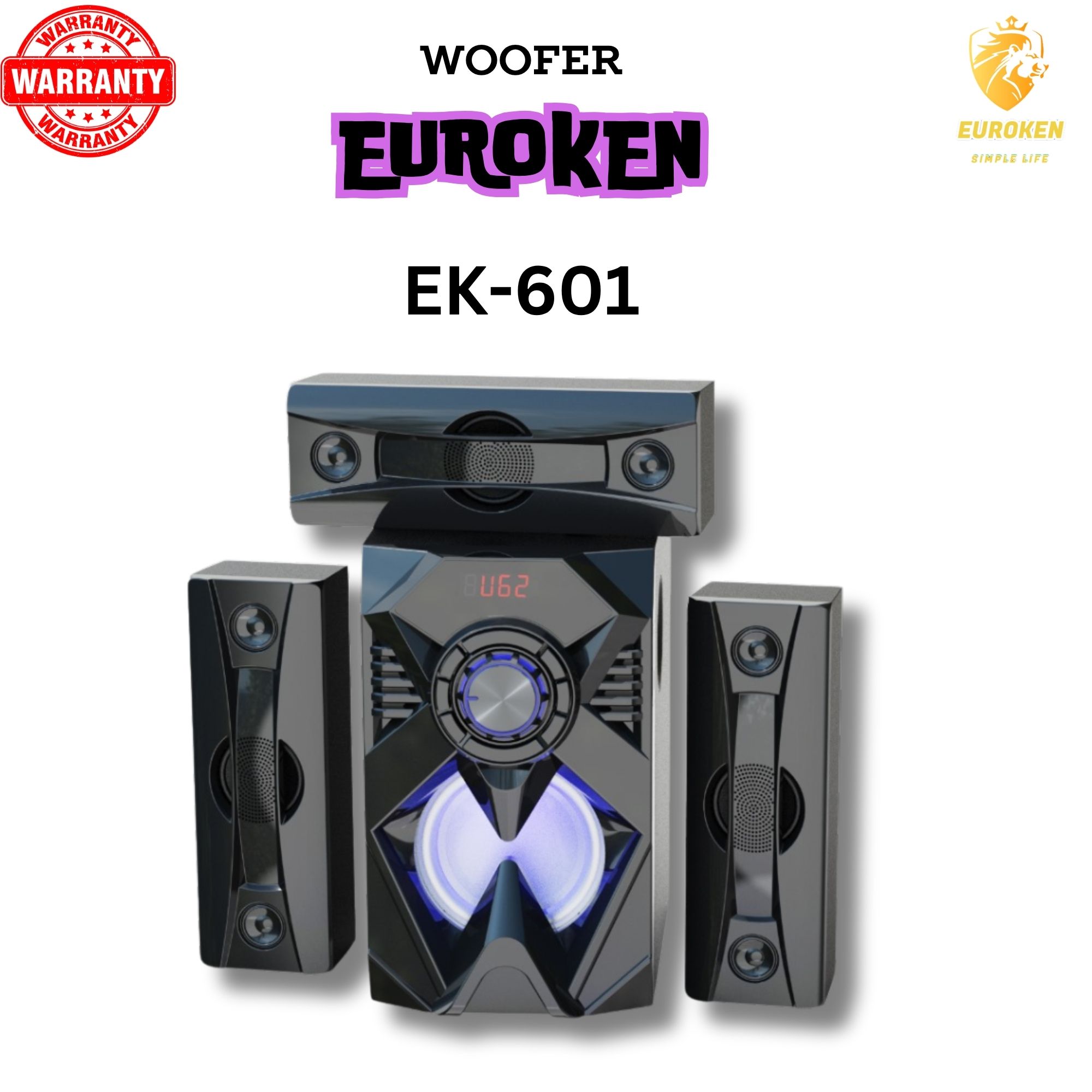 EUROKEN 3.1CH Multimedia Bluetooth Woofer Speaker System EK-601 Subwoofer BT/USB/SD/FM Subwoofer Home Audio System  with Remote Control 20000W