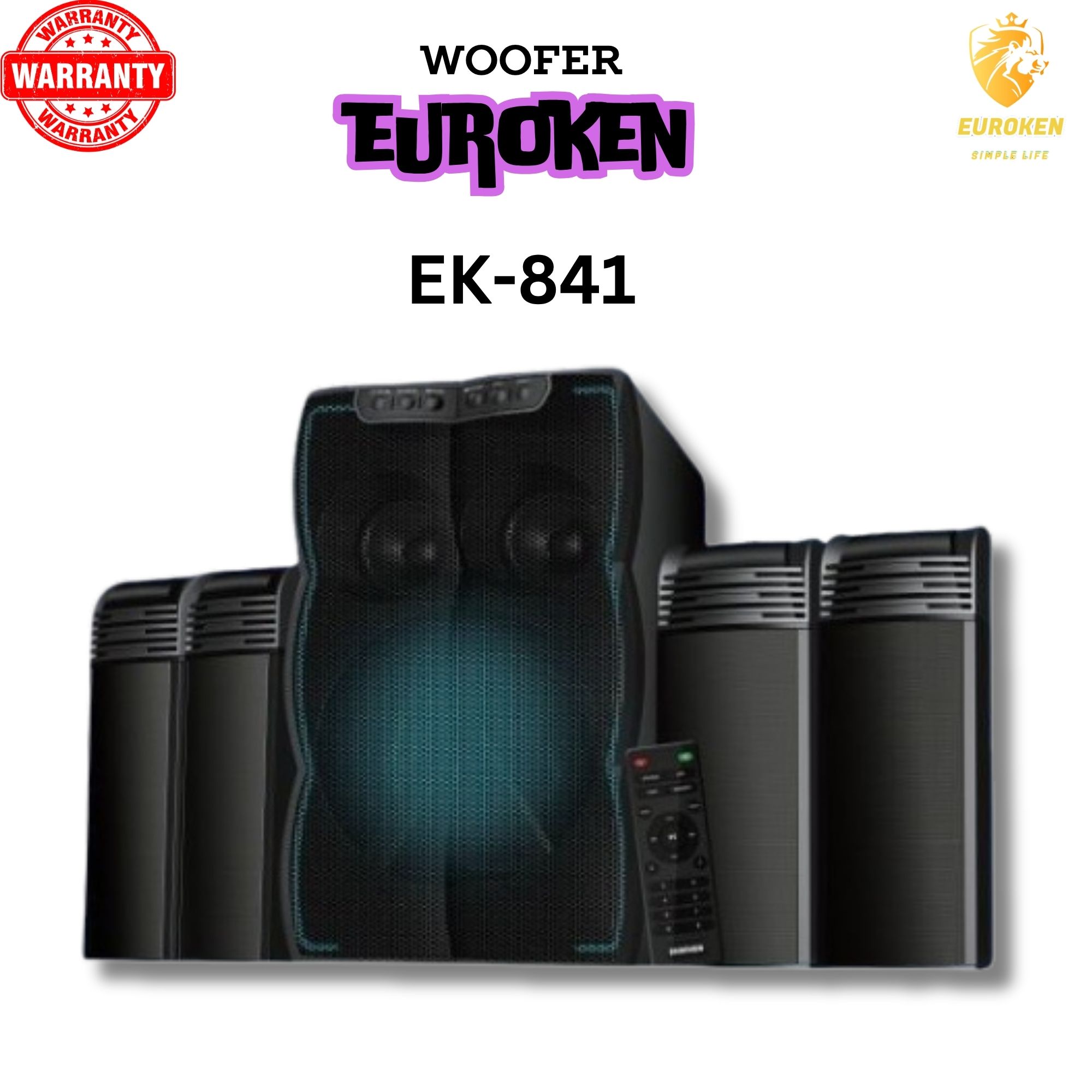 EUROKEN EK-841 4.1CH SOUNDBAR  X-Bass Speaker System Home Theatre System AC/DC Subwoofer Bluetooth Woofer USB/SD/FM Home Audio System with Remote Control