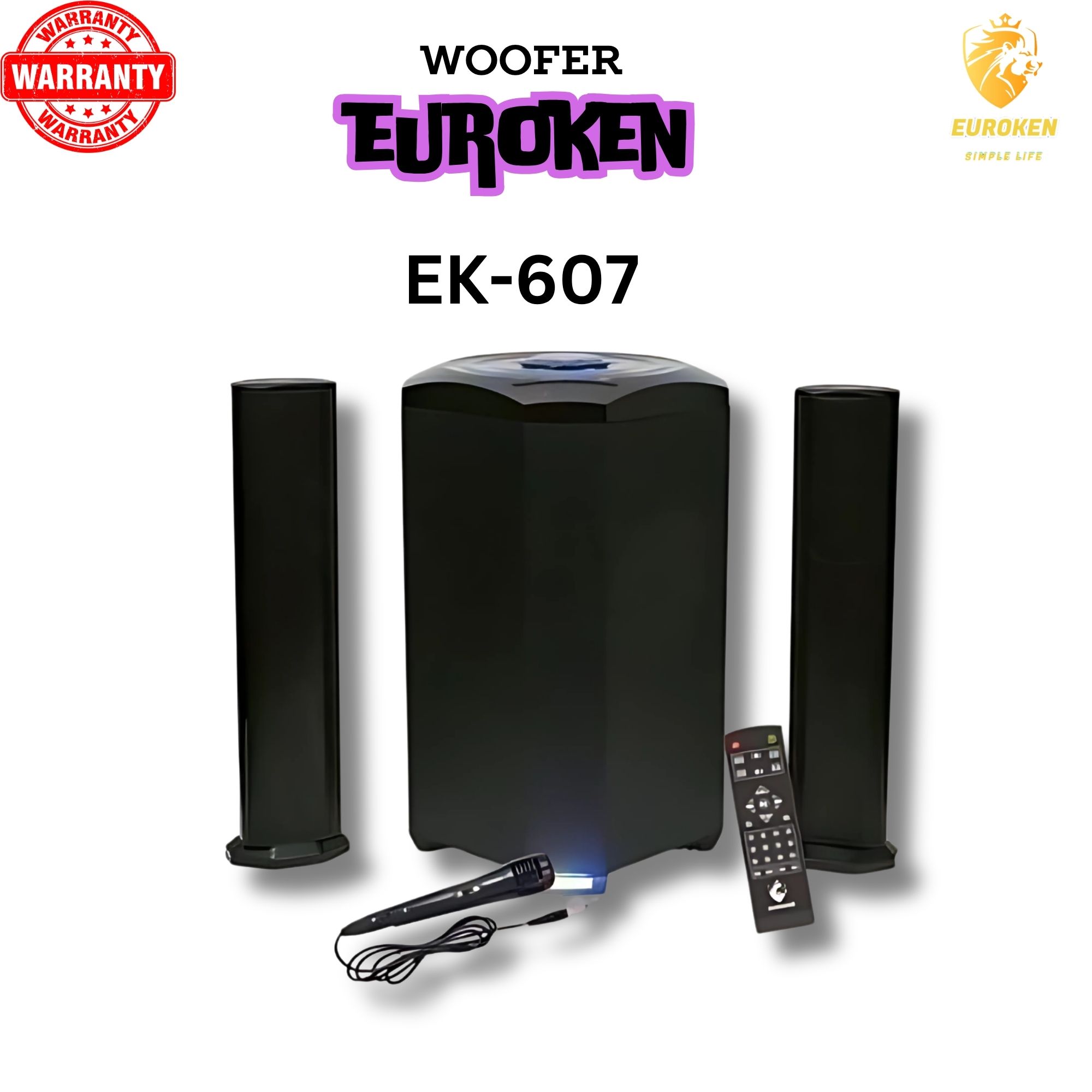 Euroken EK-607 MTUNGI WOOFER 20000W, Home Theatre Woofer BT FM Speaker 20000W FREE MIC P.M.P.O 20000W 2.1 Multimedia