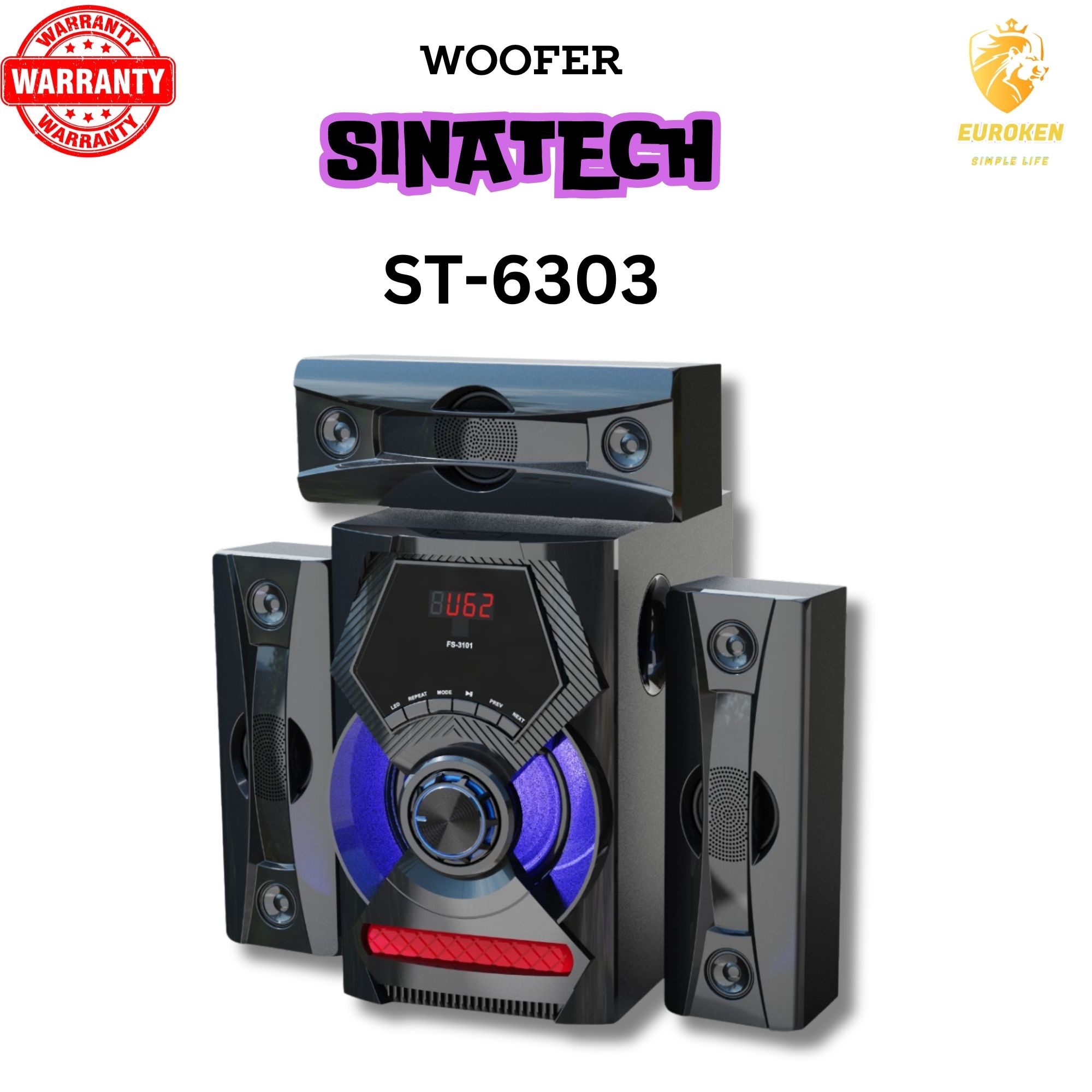 SINATECH 3.1CH Multimedia Bluetooth Woofer Speaker System ST-6303 Subwoofer BT/USB/SD/FM Subwoofer Home Audio System  with Remote Control 20000W