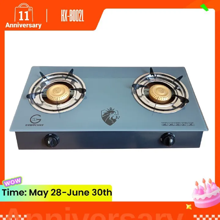 EUROCHEF HX-B002L  TWO BURNER  GLASS-TOP TABLE COOKER - GREY