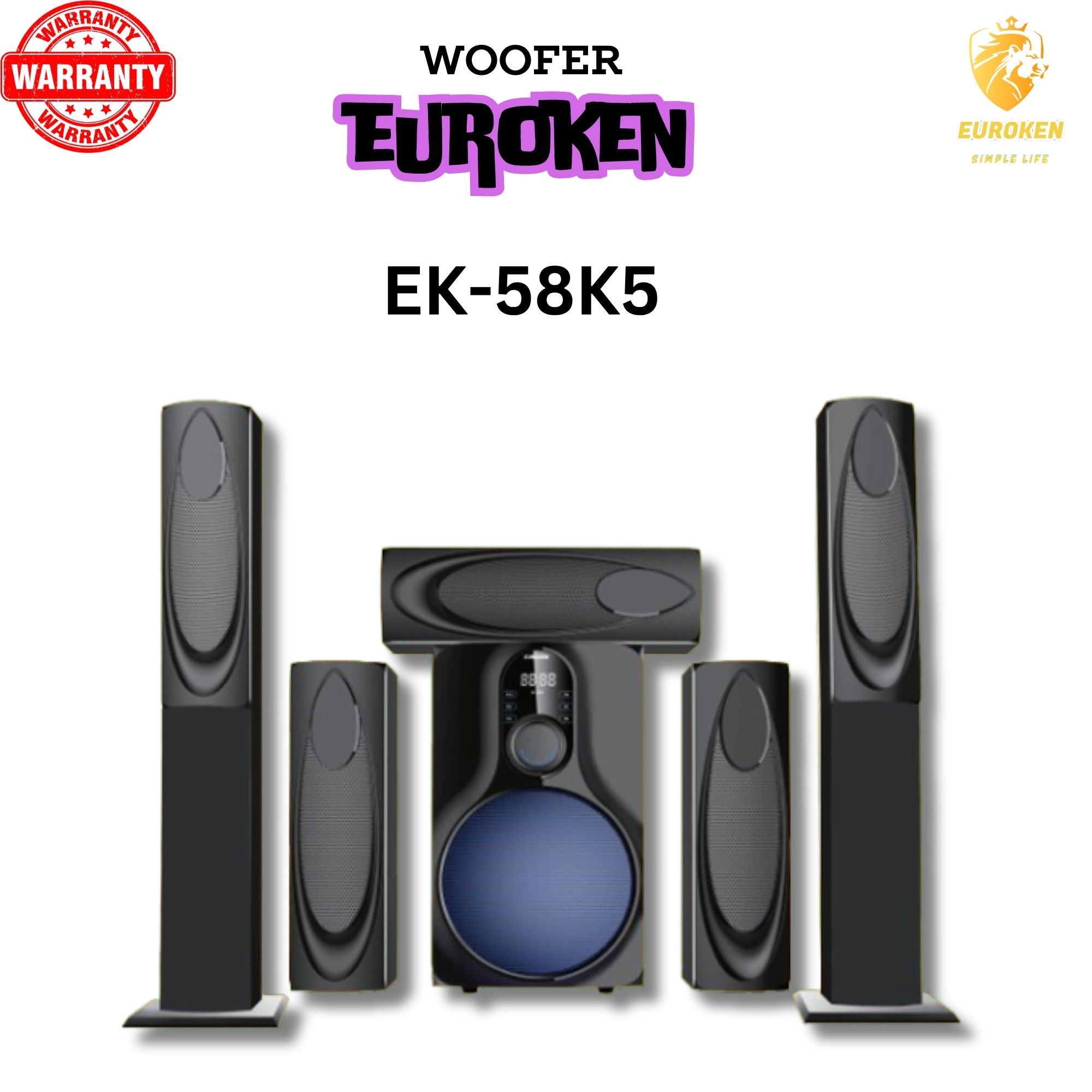 EUROKEN HOME THEATRE SYSTEM EK-58K5 5 IN 1 TALL BOY AC/DC 15000W PMPO  WITH BLUETOOTH/FM/USB/SD MEM CARD SUPPORT