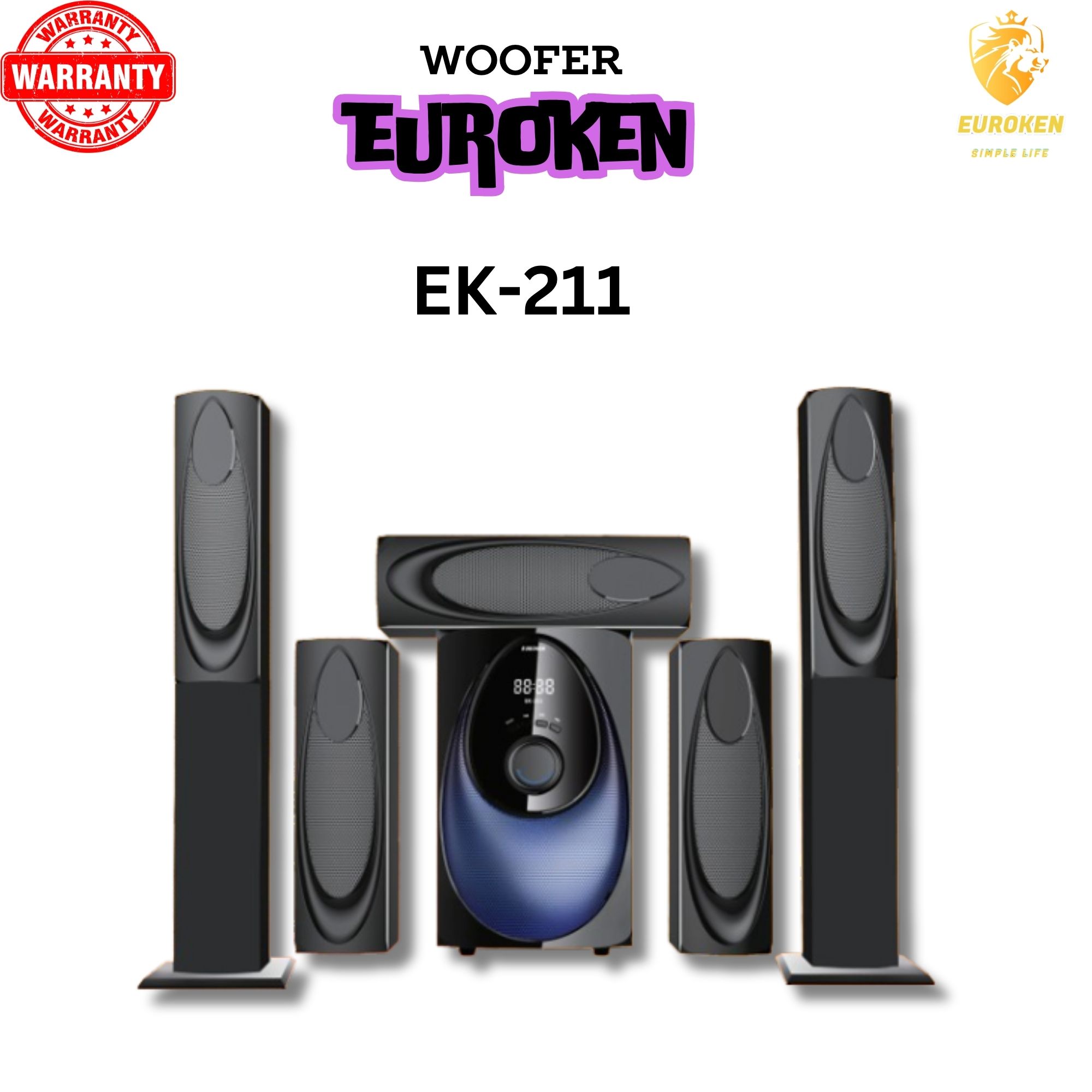 EUROKEN HOME THEATRE SYSTEM  EK-211 5 IN 1 TALL BOY AC/DC 12000W PMPO  WITH BLUETOOTH/FM/USB/SD MEM CARD SUPPORT