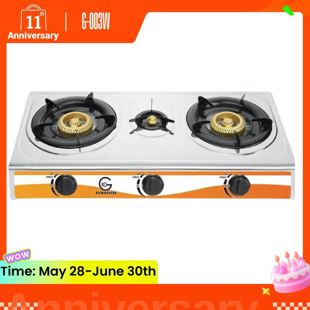 Eurochef G-003W  three Burner Gas Cooker Table Top Stove WHITE