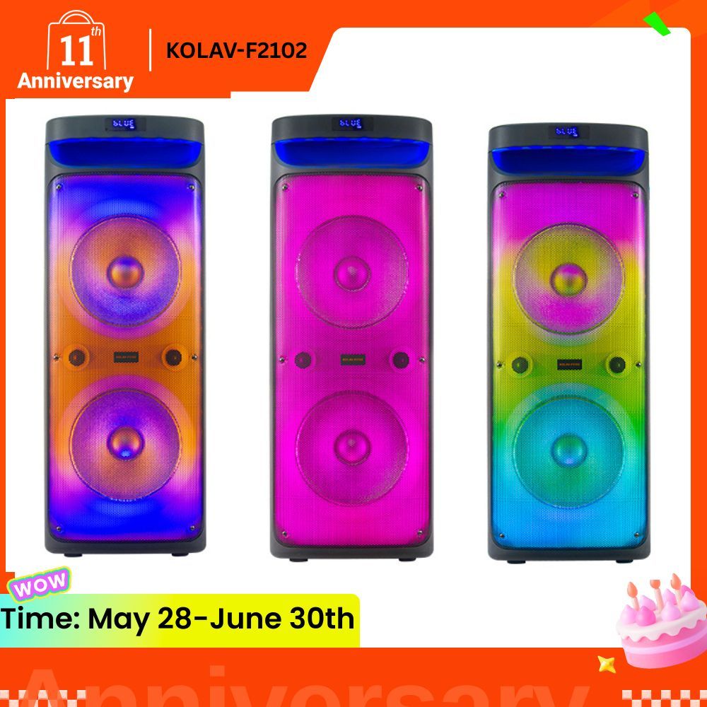 KOLAV-F2102 New Trolley  Rechargeable Dual 10INCH Wireless Bluetooth Speakers Flame Light High Quality Hifi Pa Speaker Systems