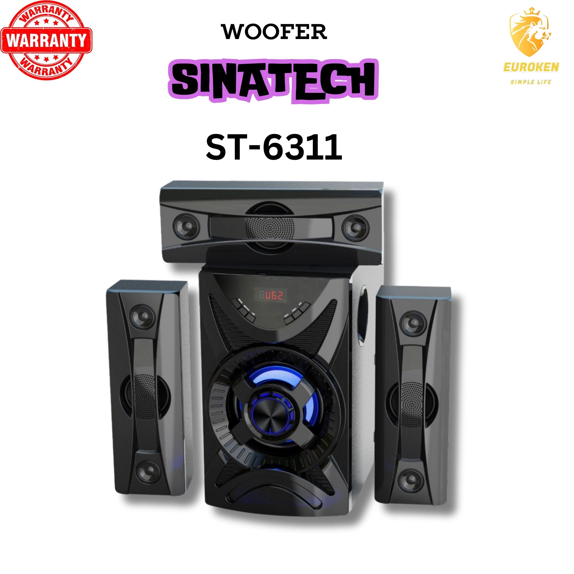 NEW SINATECH 3.1CH Multimedia Bluetooth Woofer Speaker System ST-6311 Subwoofer BT/USB/SD/FM Subwoofer Home Audio System  with Remote Control 20000W