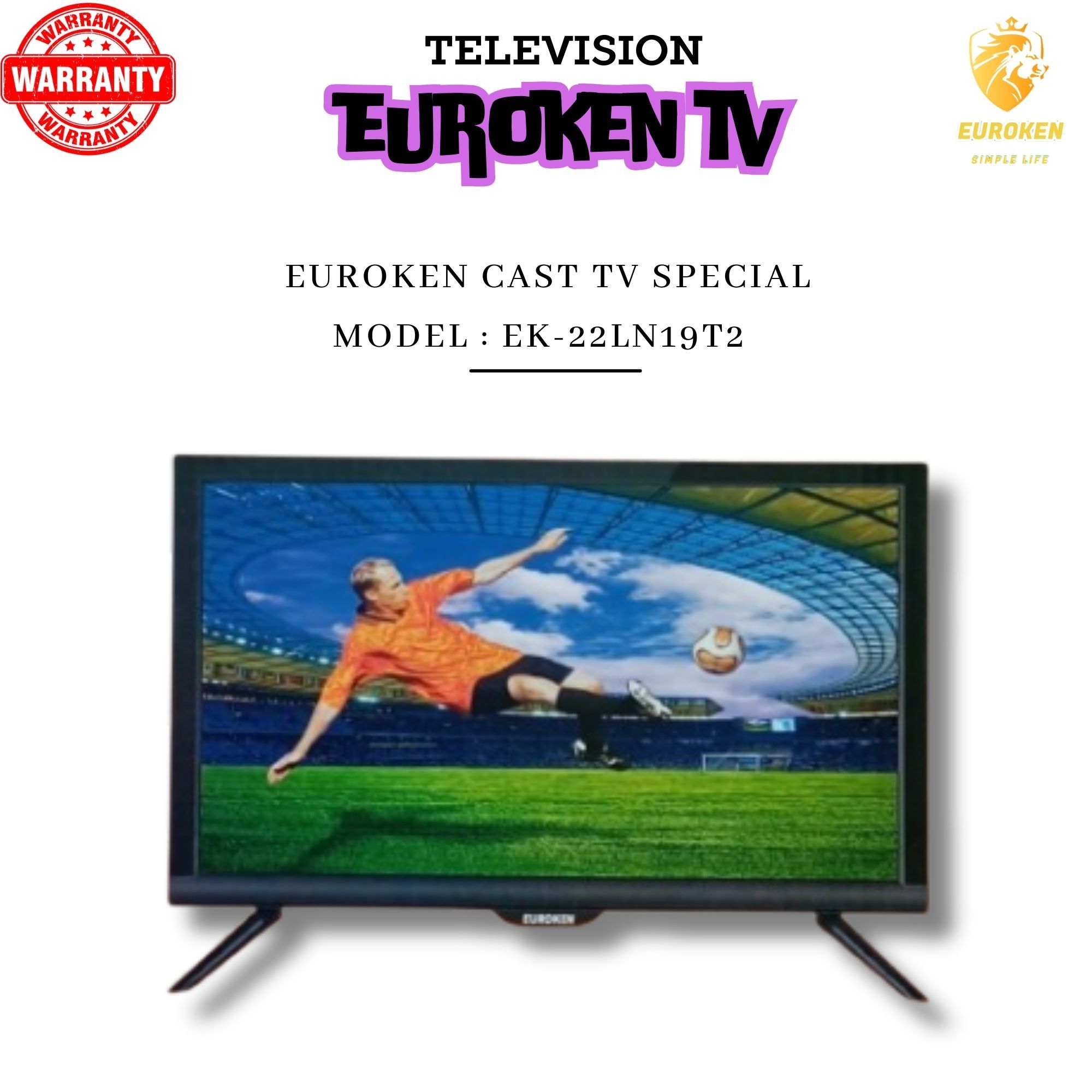 【Exclusive Offer】 EUROKEN EK-22LN19T2 19" INCH FULL SCREEN DISPLAY TELEVISION AC/DC DIGITAL LED TV WITH INBUILT DECODER FOR LOCAL CHANNELS WIDE  COLOR ENHANCER, USB HDMI PORTS